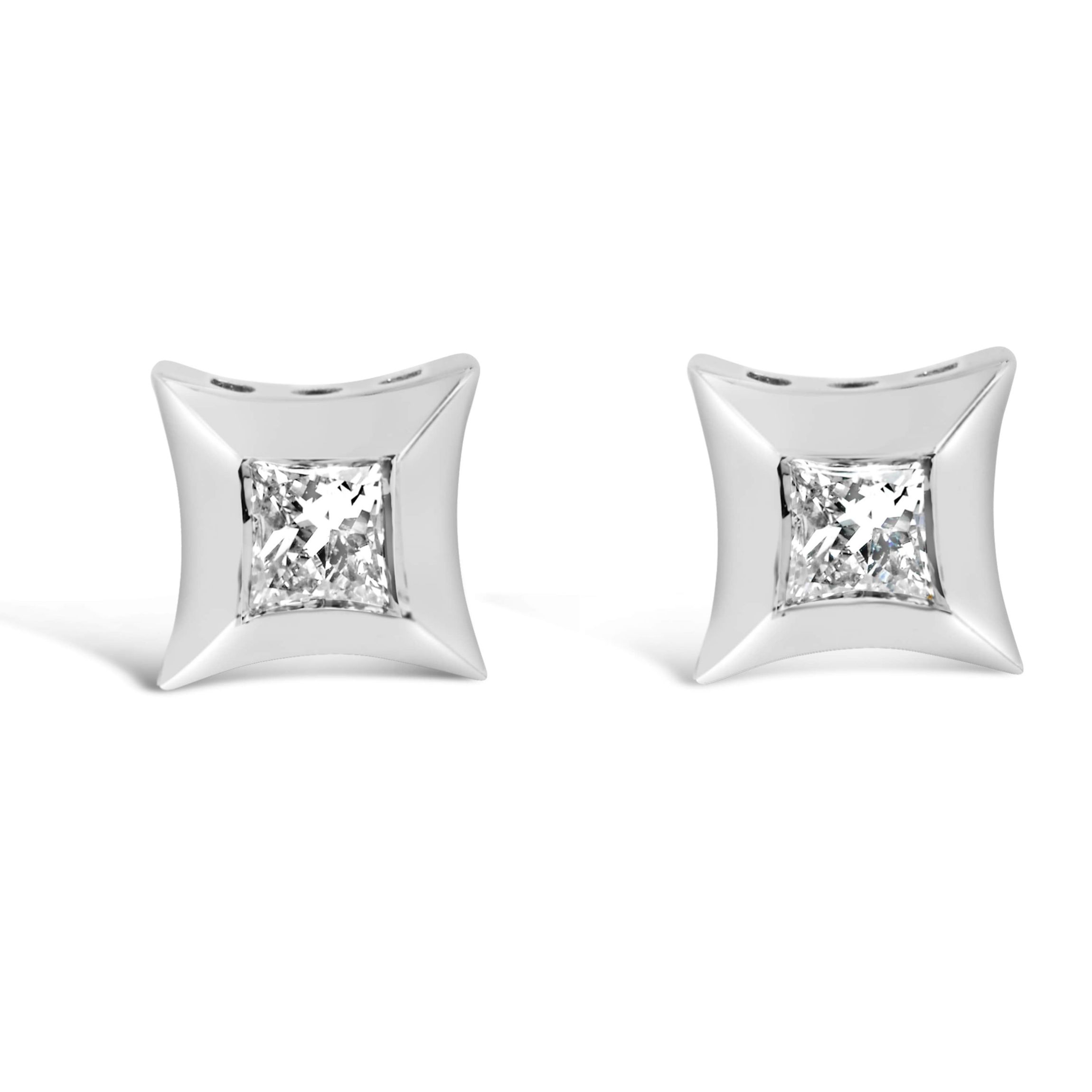 10K White Gold 1/5 Cttw Invisible Set Princess-Cut Diamond Stud Earrings