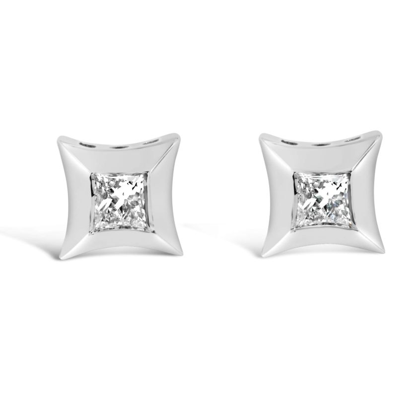 10K White Gold 1/5 Cttw Invisible Set Princess-Cut Diamond Stud Earrings