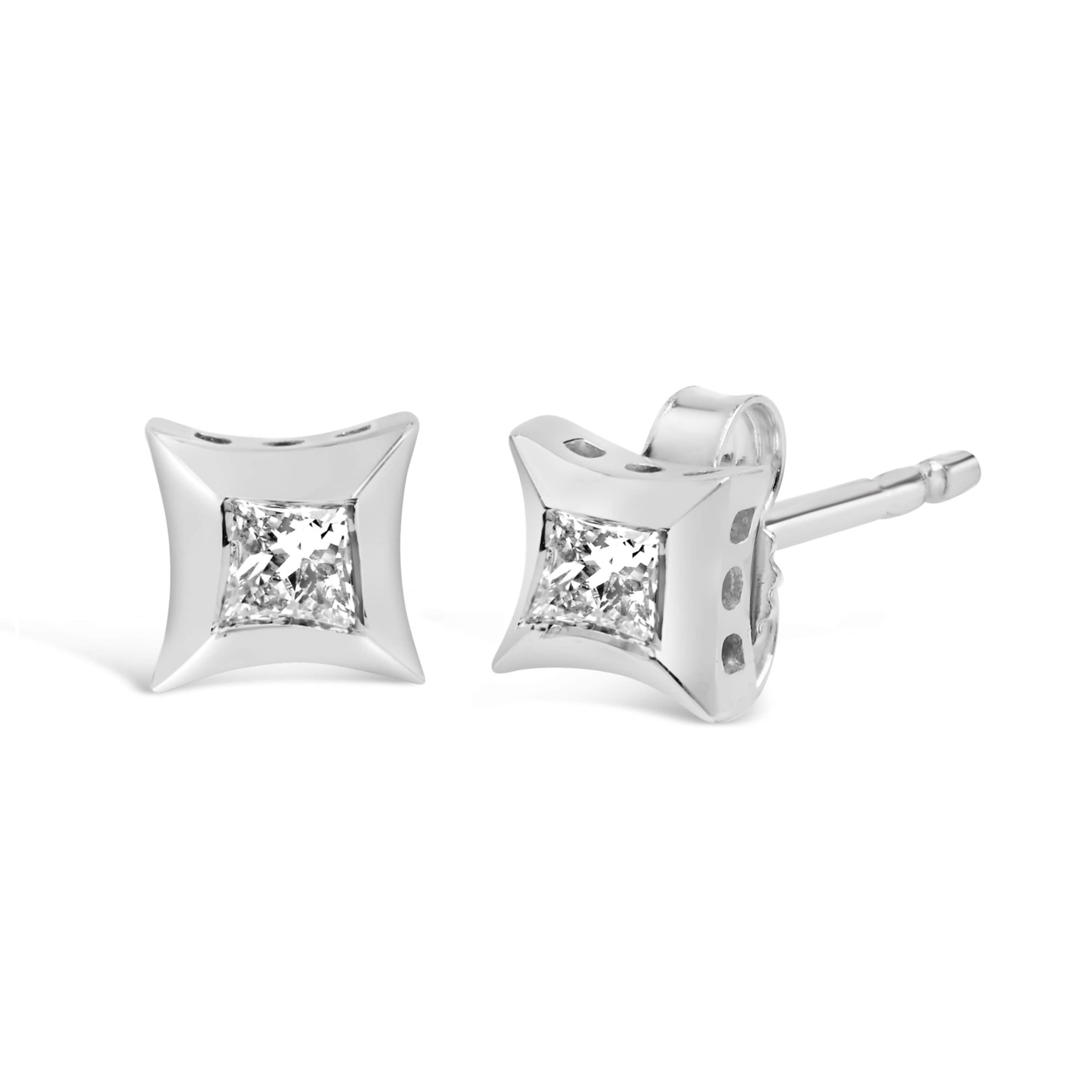 10K White Gold 1/5 Cttw Invisible Set Princess-Cut Diamond Stud Earrings