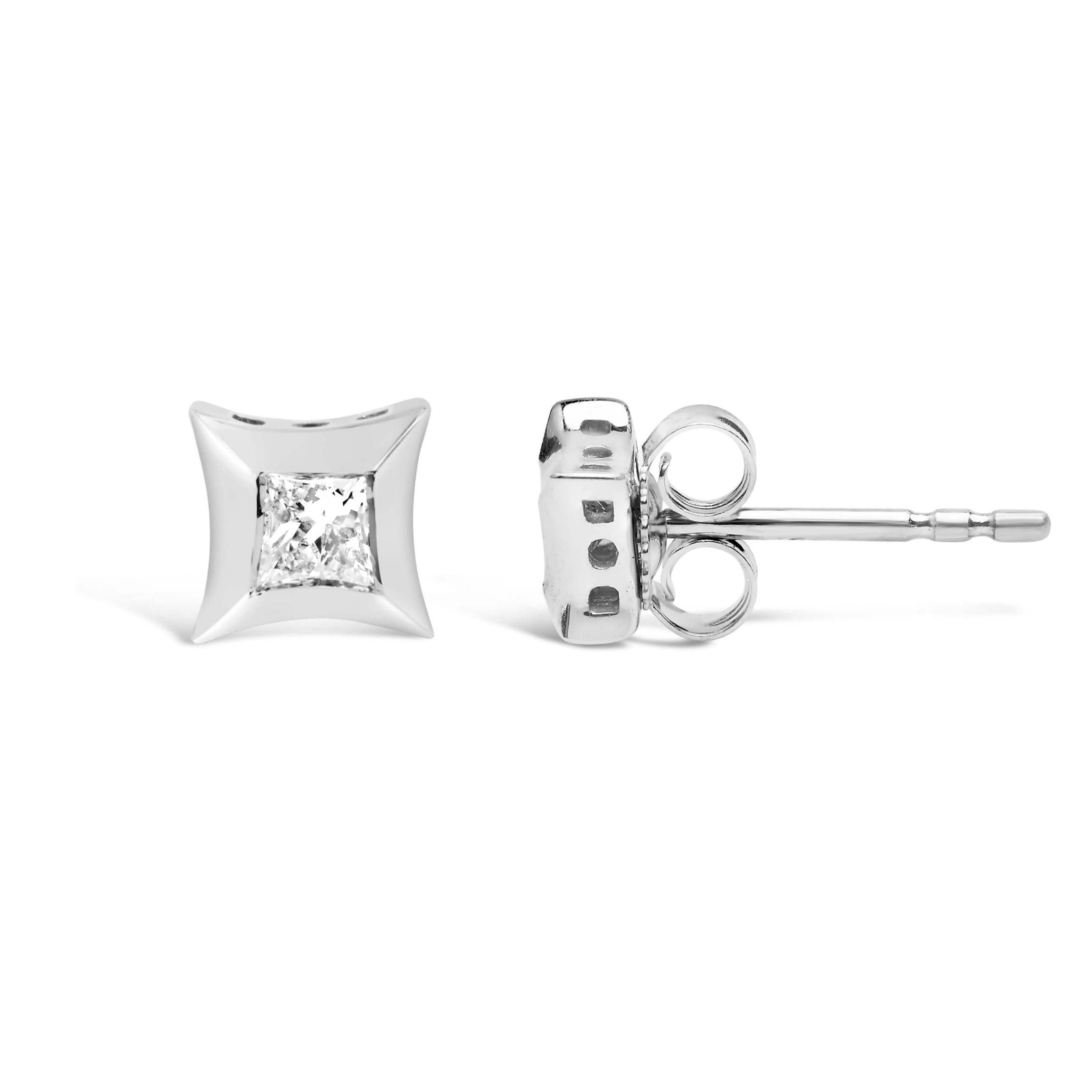 10K White Gold 1/5 Cttw Invisible Set Princess-Cut Diamond Stud Earrings