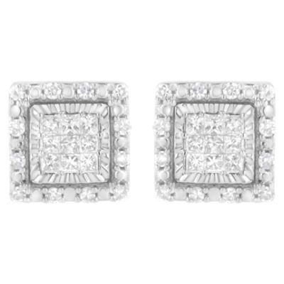 Haus of Brilliance 10K White Gold 1/2 Ct Invisible Princess Square Stud Earring