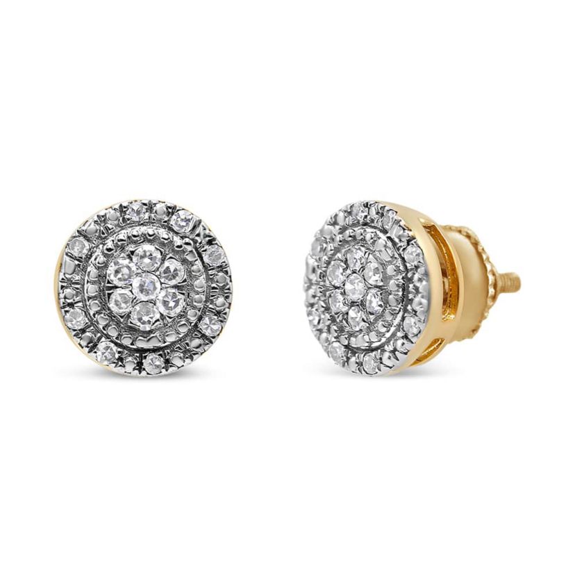 10K Yellow Gold Diamond Accent Halo Stud Earrings