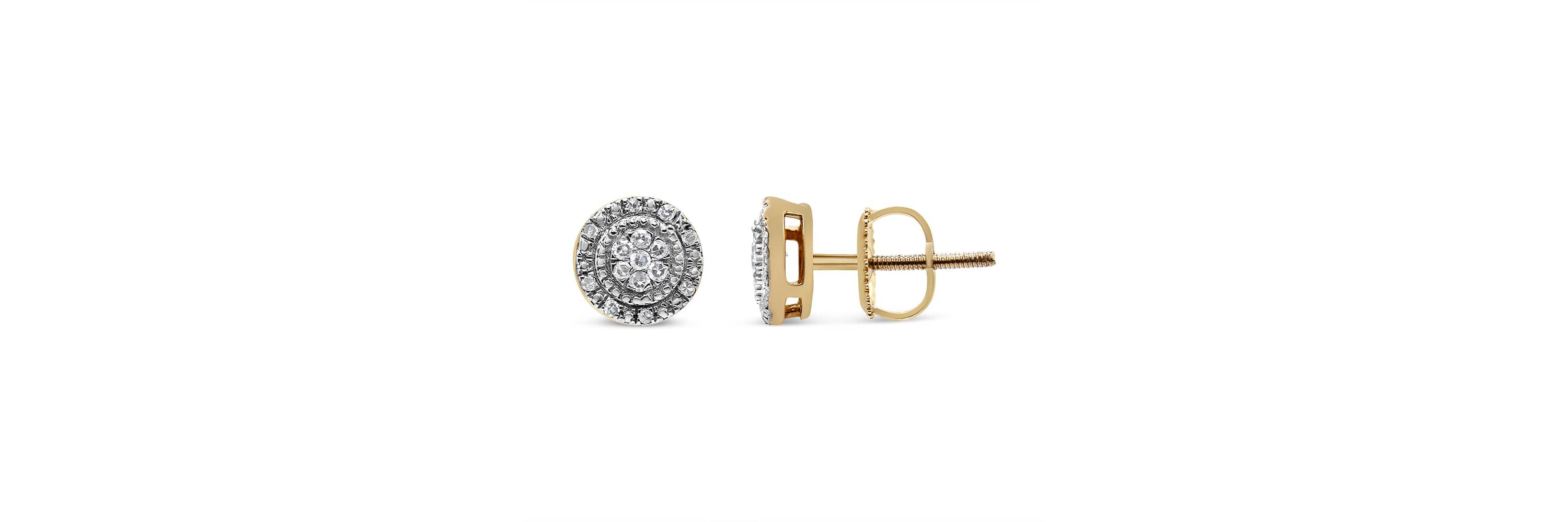 10K Yellow Gold Diamond Accent Halo Stud Earrings