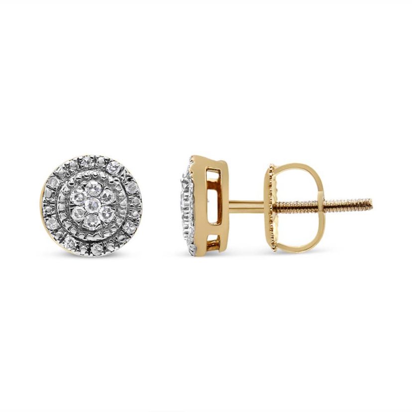 10K Yellow Gold Diamond Accent Halo Stud Earrings