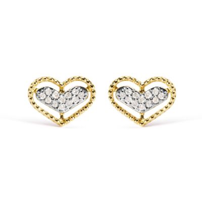 Haus of Brilliance 10K Yellow Gold 1/10 Ct Diamond Heart and Beaded Halo Stud Earrings