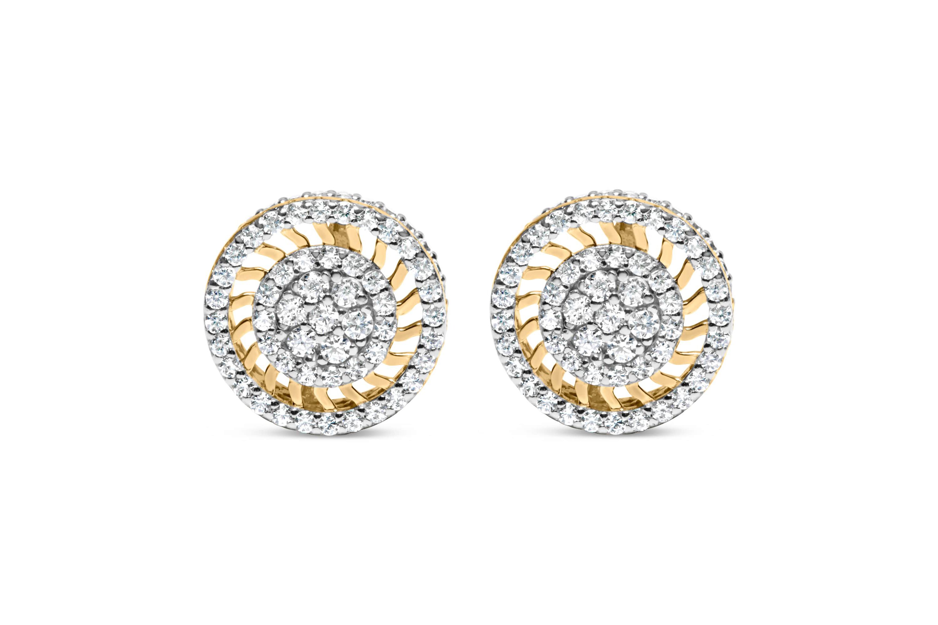 10K Yellow Gold 1.00 Ct Diamond Halo Radiant Sunburst Stud Earrings