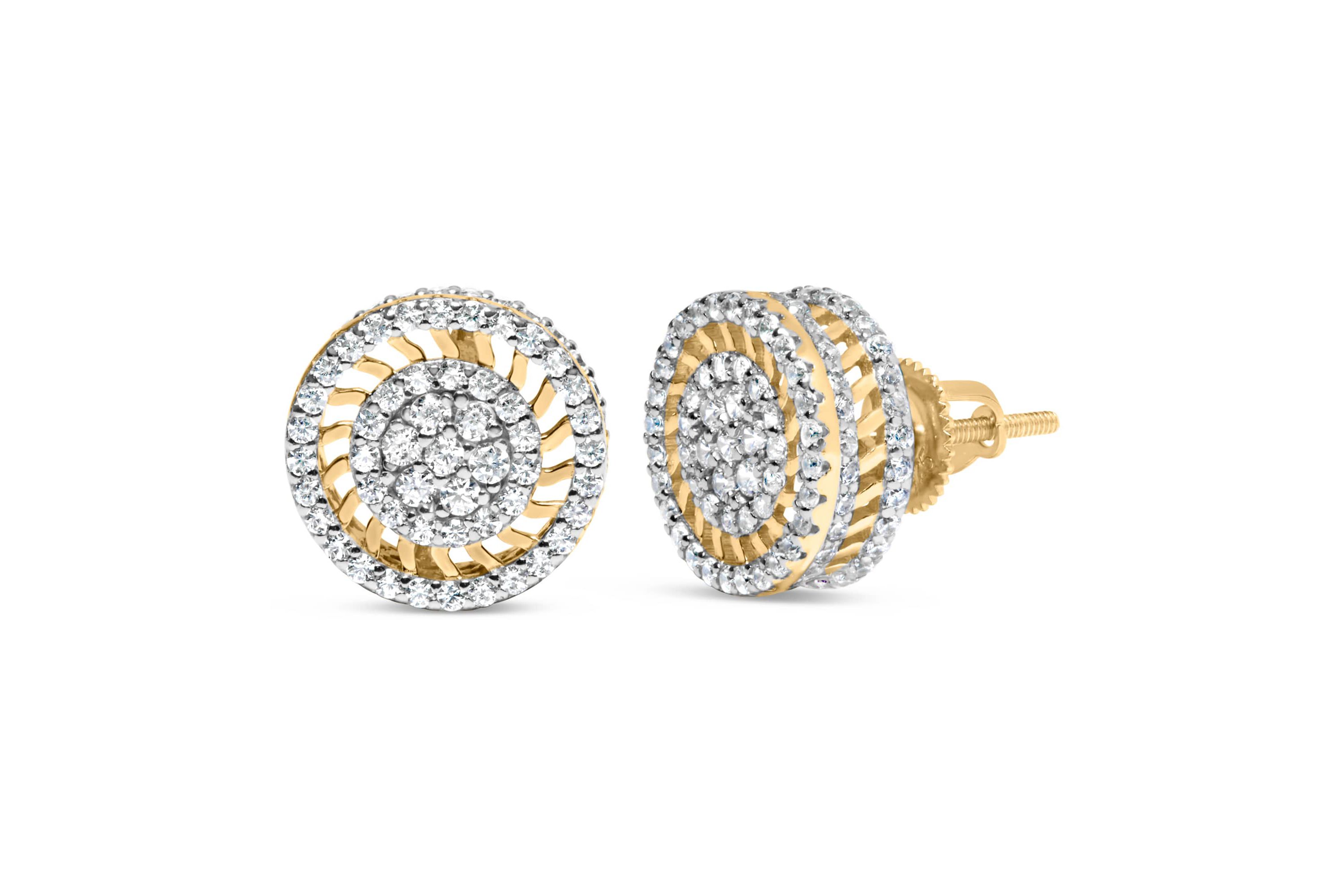 10K Yellow Gold 1.00 Ct Diamond Halo Radiant Sunburst Stud Earrings