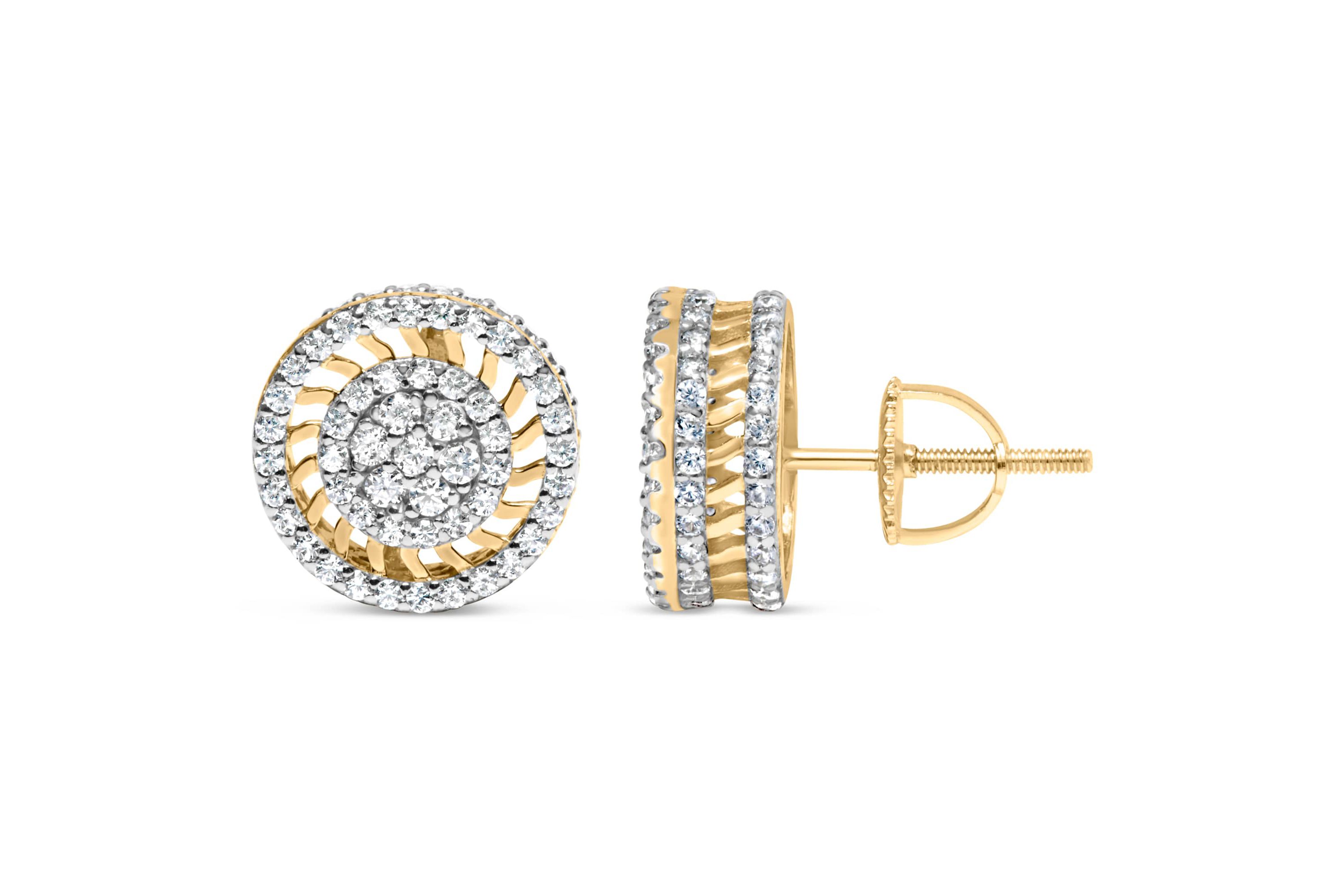 10K Yellow Gold 1.00 Ct Diamond Halo Radiant Sunburst Stud Earrings