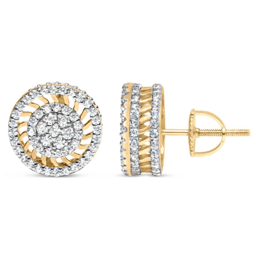10K Yellow Gold 1.00 Ct Diamond Halo Radiant Sunburst Stud Earrings