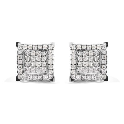Haus of Brilliance 10K White Gold 1 1/4 Ct Princess Diamond Composite Square and Halo Stud Earrings