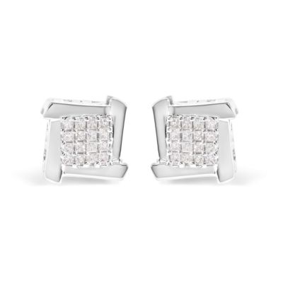 Haus of Brilliance 10K White Gold 1/2 Cttw Composite Princess Diamond Square and Swirl Stud Earrings