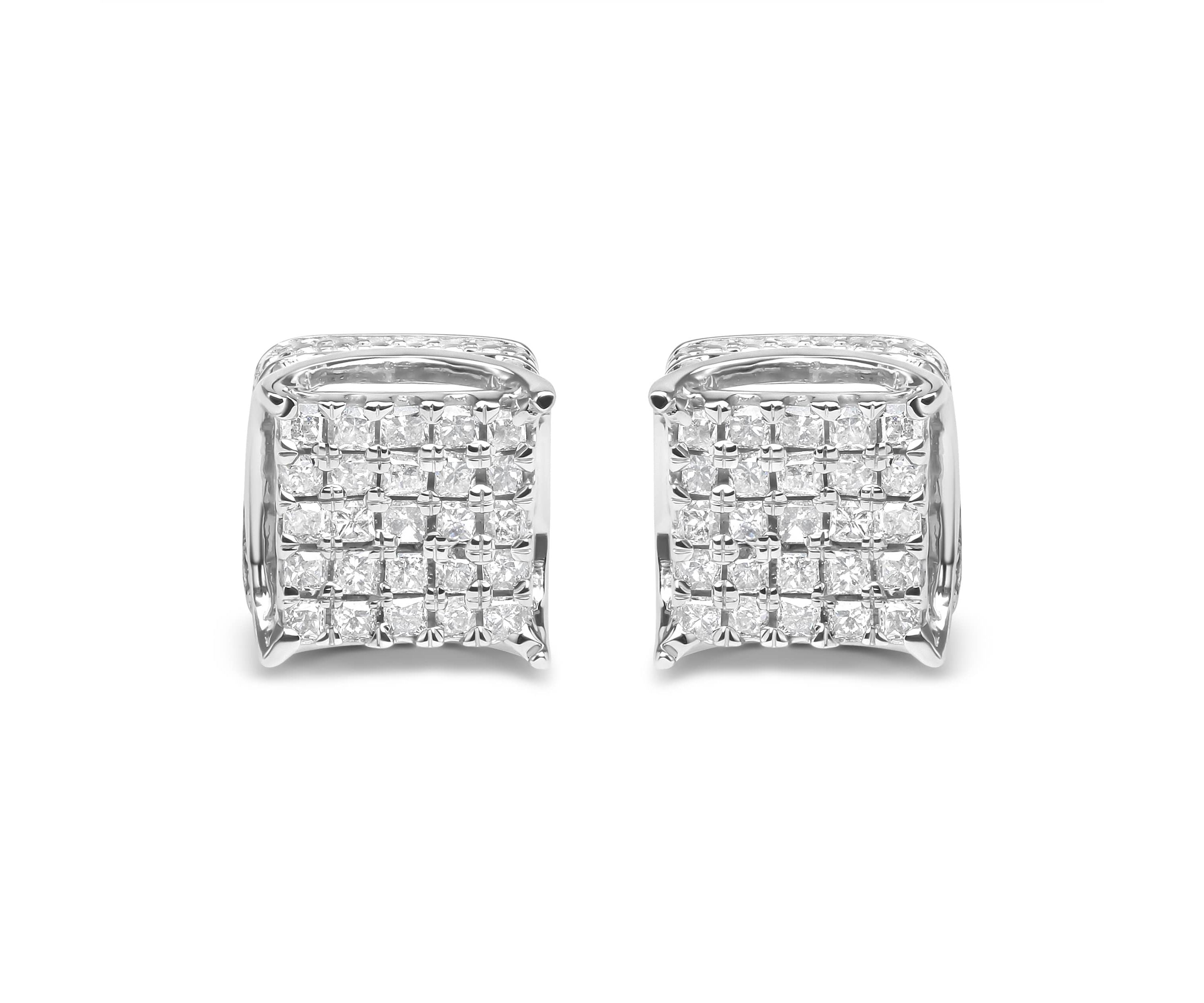 10K White Gold 1/2 Cttw Princess Diamond Square Shaped Multi Stone Stud Earrings