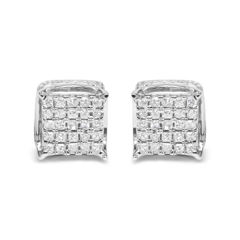 10K White Gold 1/2 Cttw Princess Diamond Square Shaped Multi Stone Stud Earrings