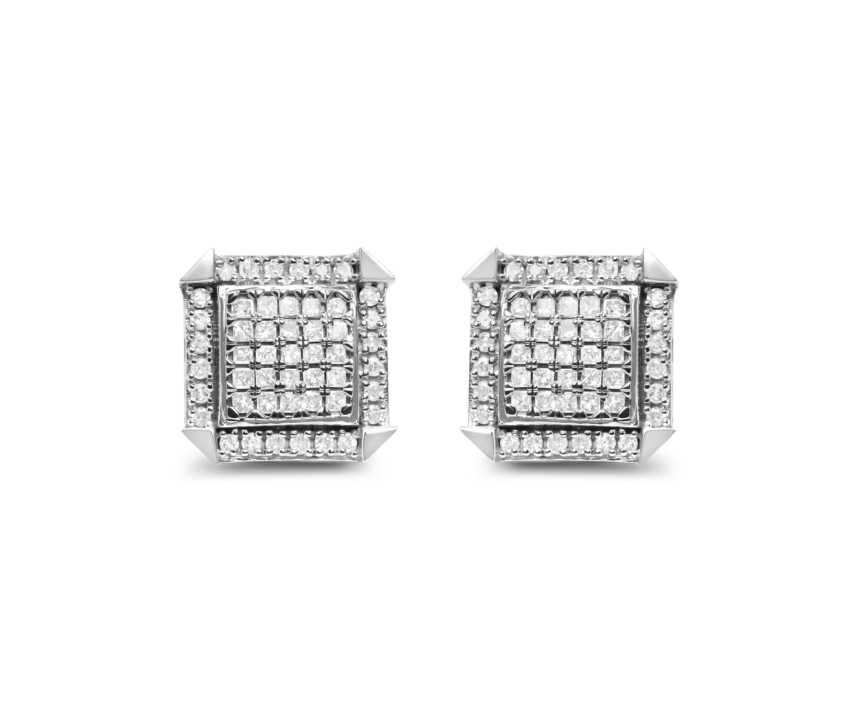 10K White Gold 1.0 Cttw Diamond Composite with Halo Stud Earrings