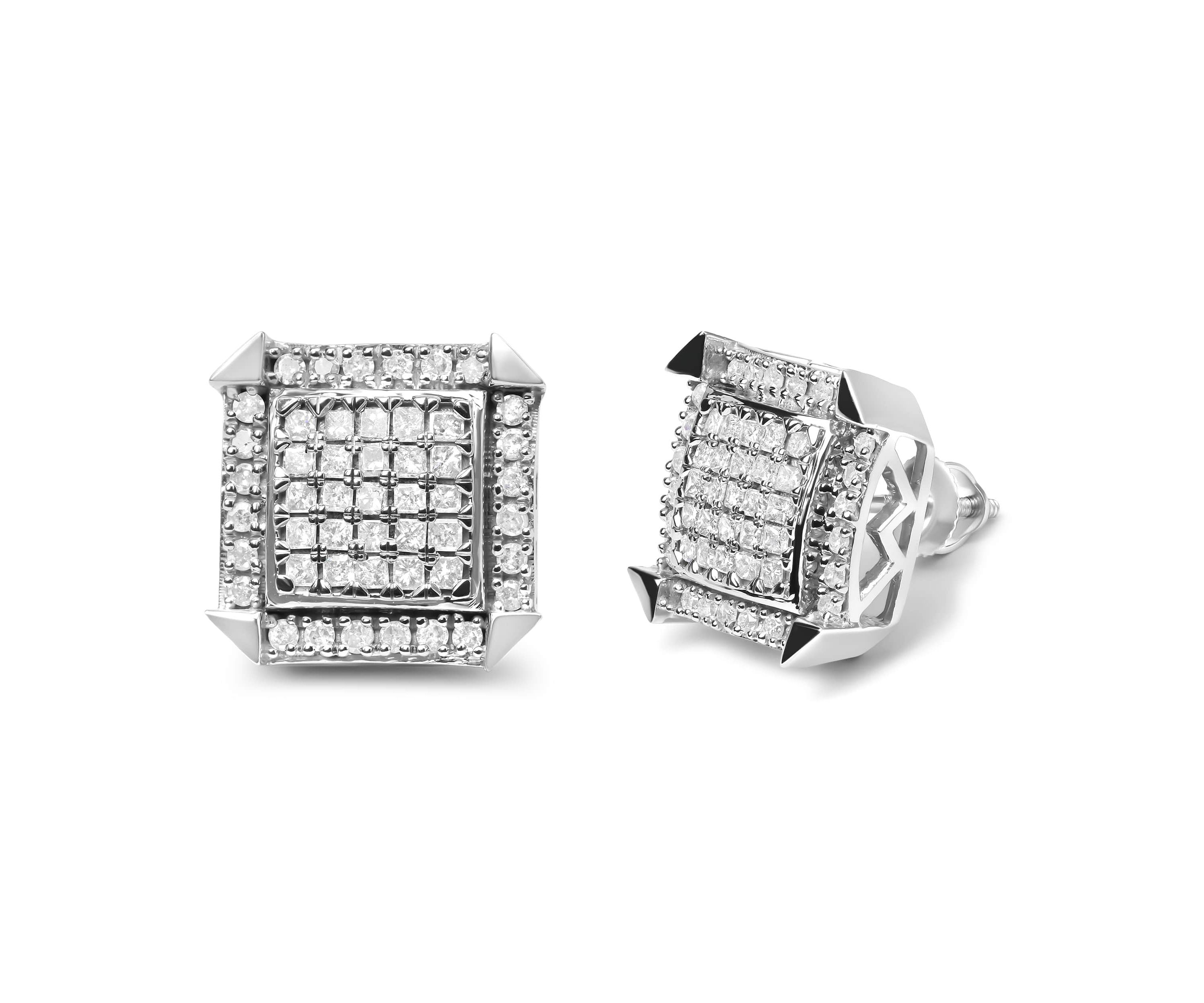 10K White Gold 1.0 Cttw Diamond Composite with Halo Stud Earrings