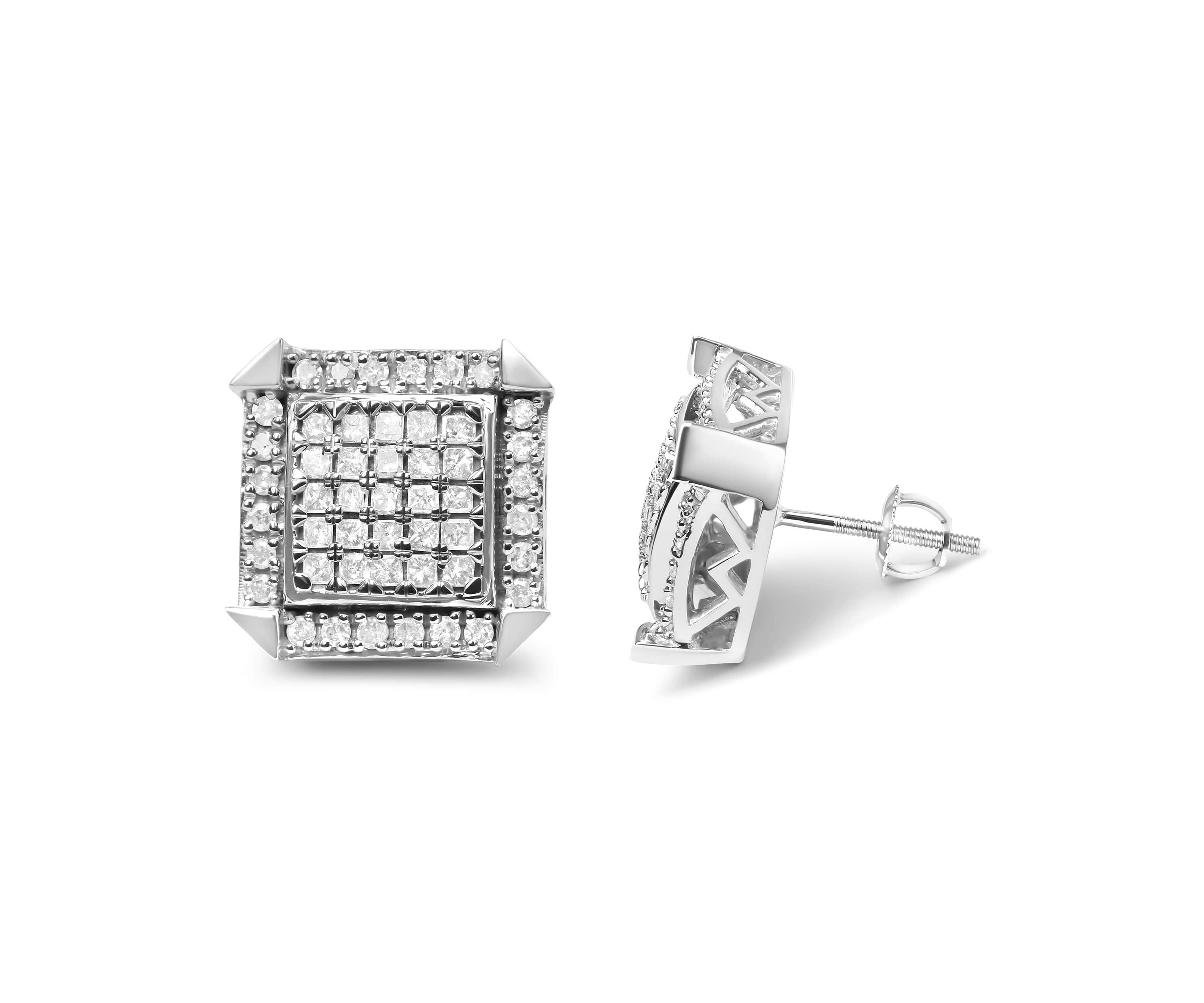 10K White Gold 1.0 Cttw Diamond Composite with Halo Stud Earrings