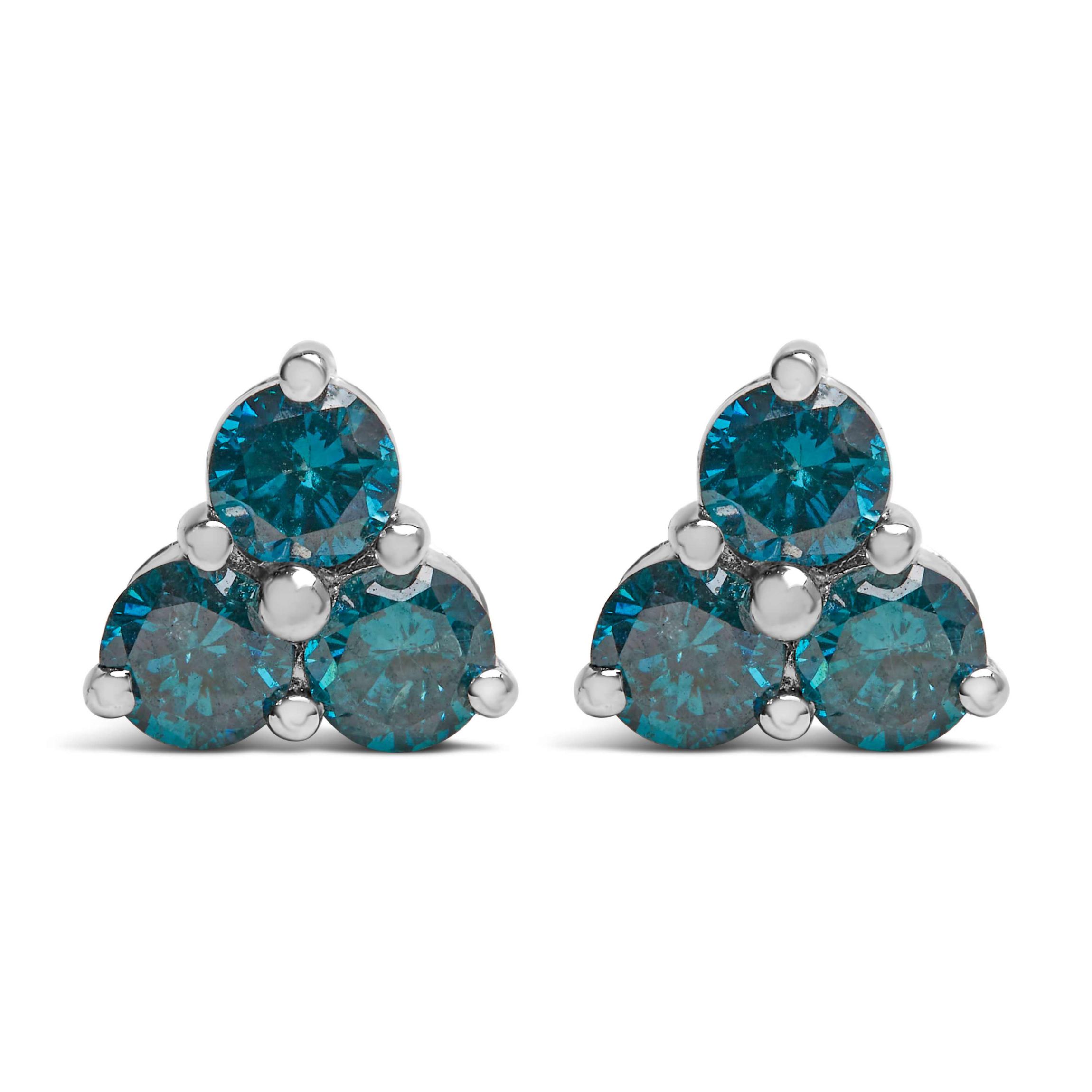 14KT White Gold Blue Diamond Trio Stud Earrings