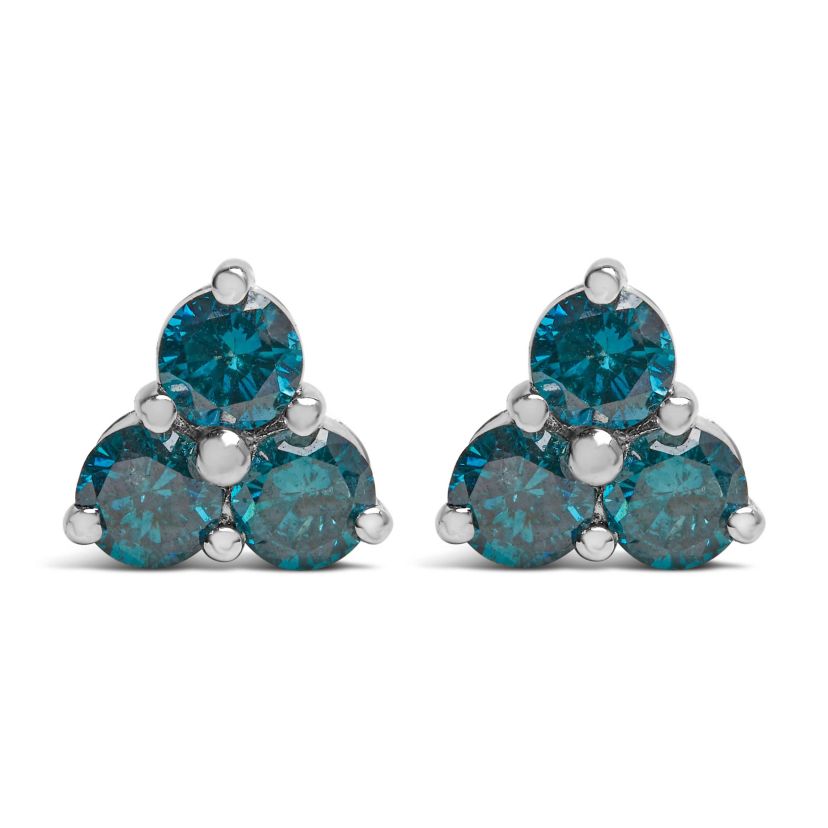 14KT White Gold Blue Diamond Trio Stud Earrings