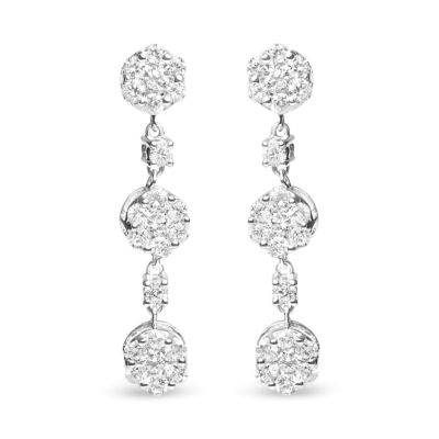 Haus of Brilliance 14K White Gold 2.00 Cttw Diamond Composite Cluster Floral Drop Earrings