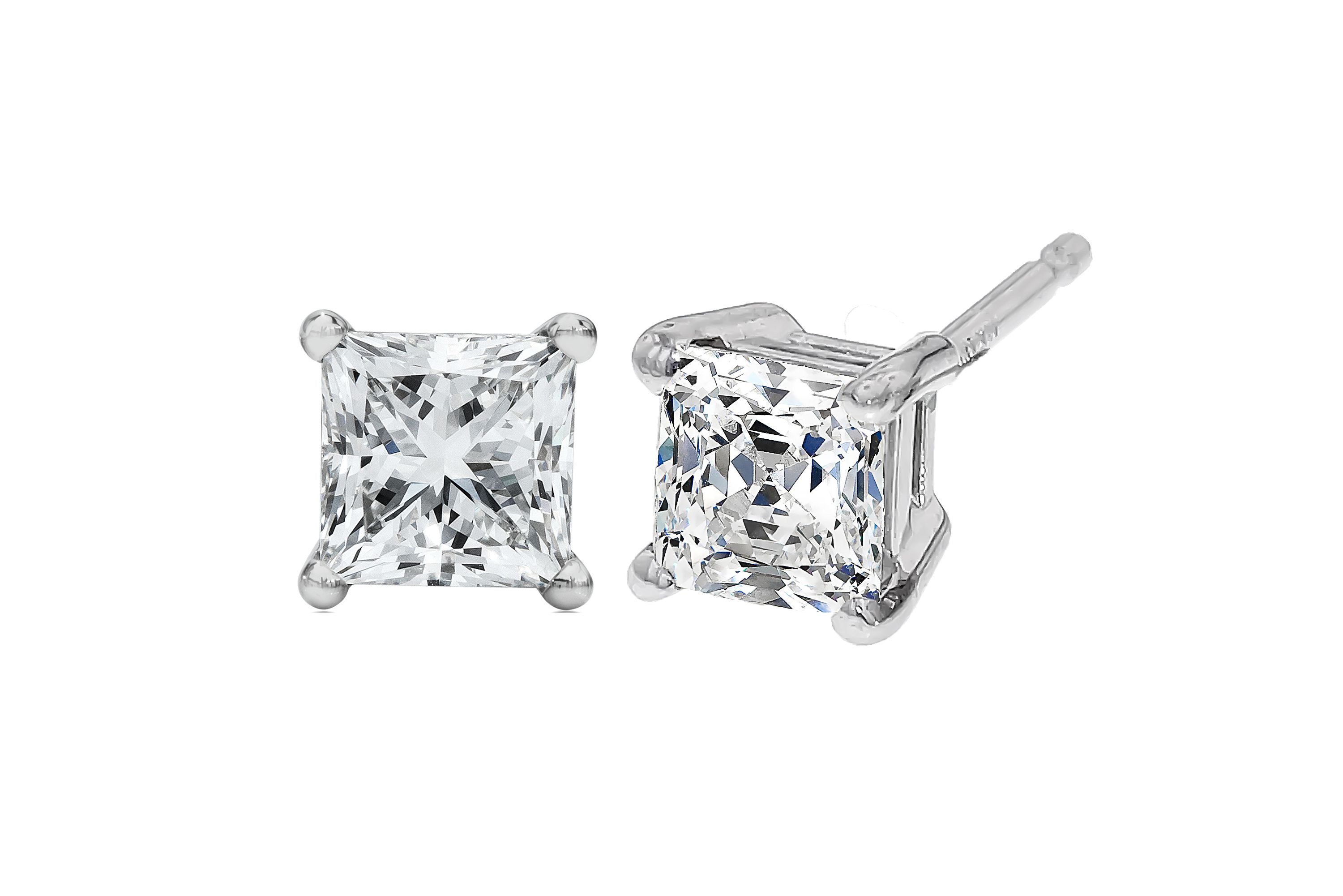Lab Created 14K White Gold 1/2 Ct Princess Lab Grown Diamond Solitaire Stud Earrings