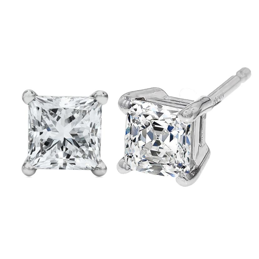 Lab Created 14K White Gold 1/2 Ct Princess Lab Grown Diamond Solitaire Stud Earrings