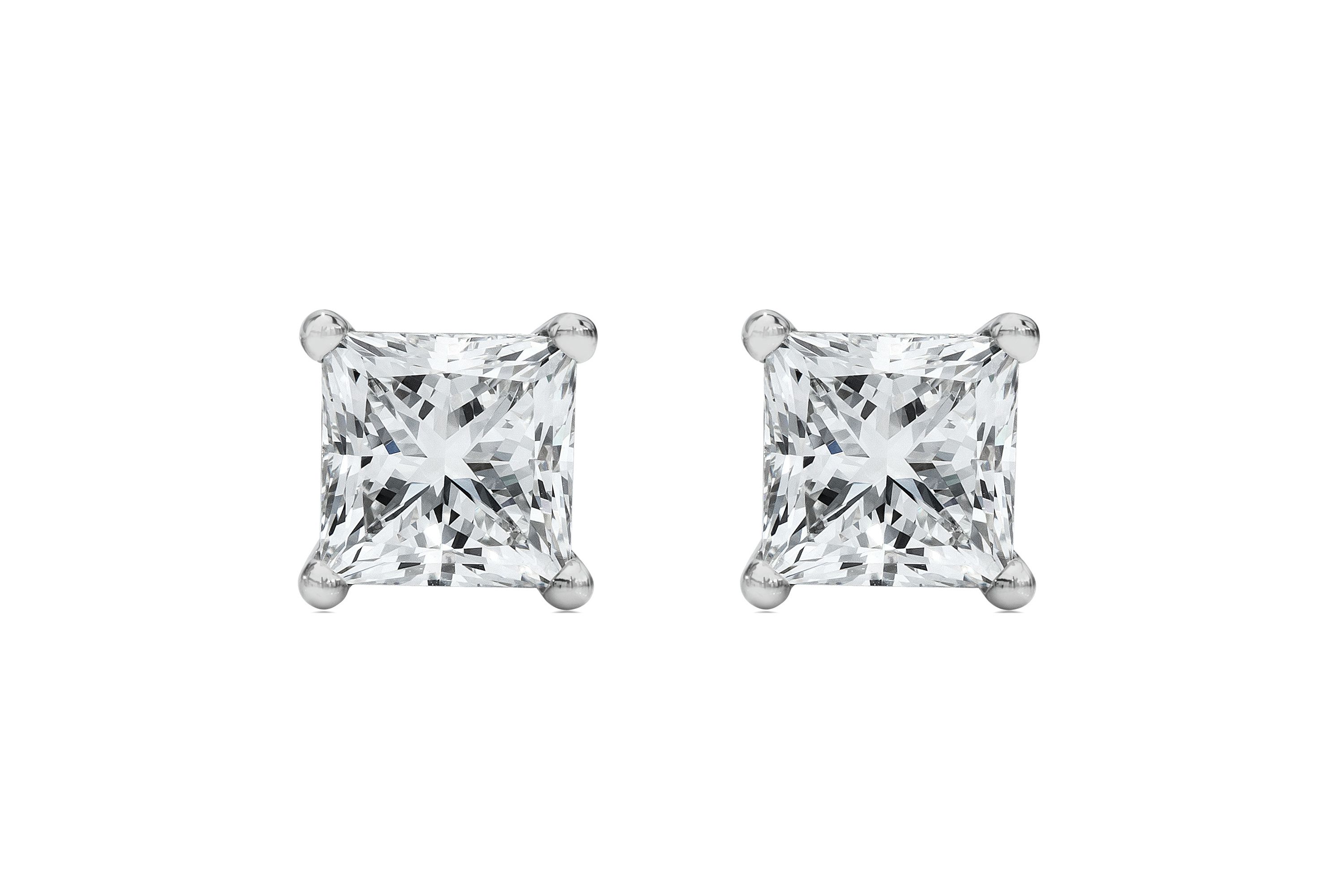 Lab Created 14K White Gold 1/2 Ct Princess Lab Grown Diamond Solitaire Stud Earrings