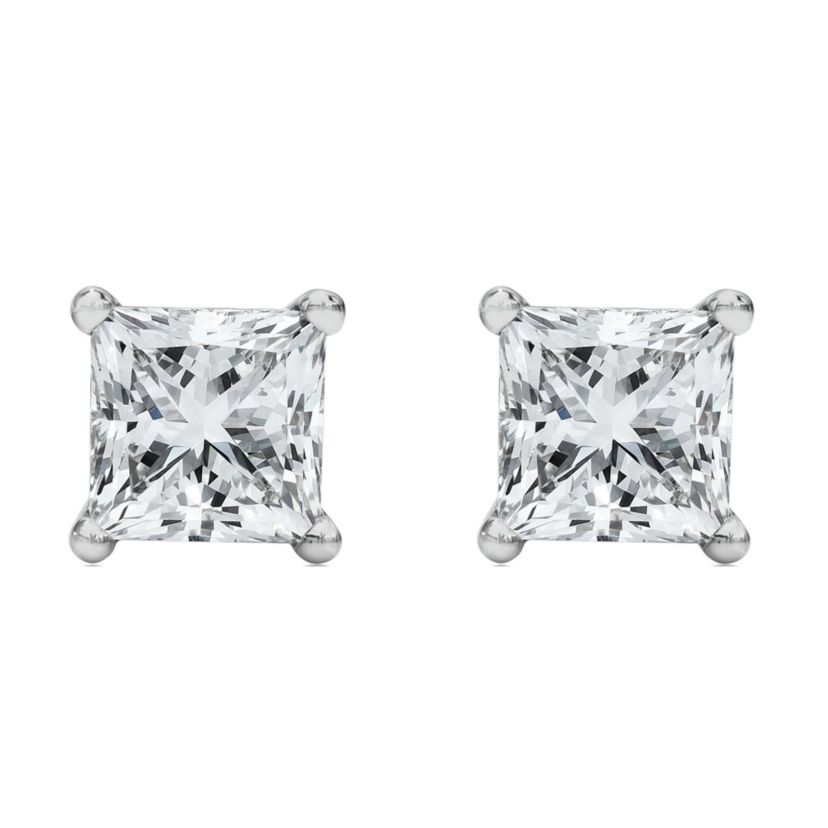 Lab Created 14K White Gold 1/2 Ct Princess Lab Grown Diamond Solitaire Stud Earrings