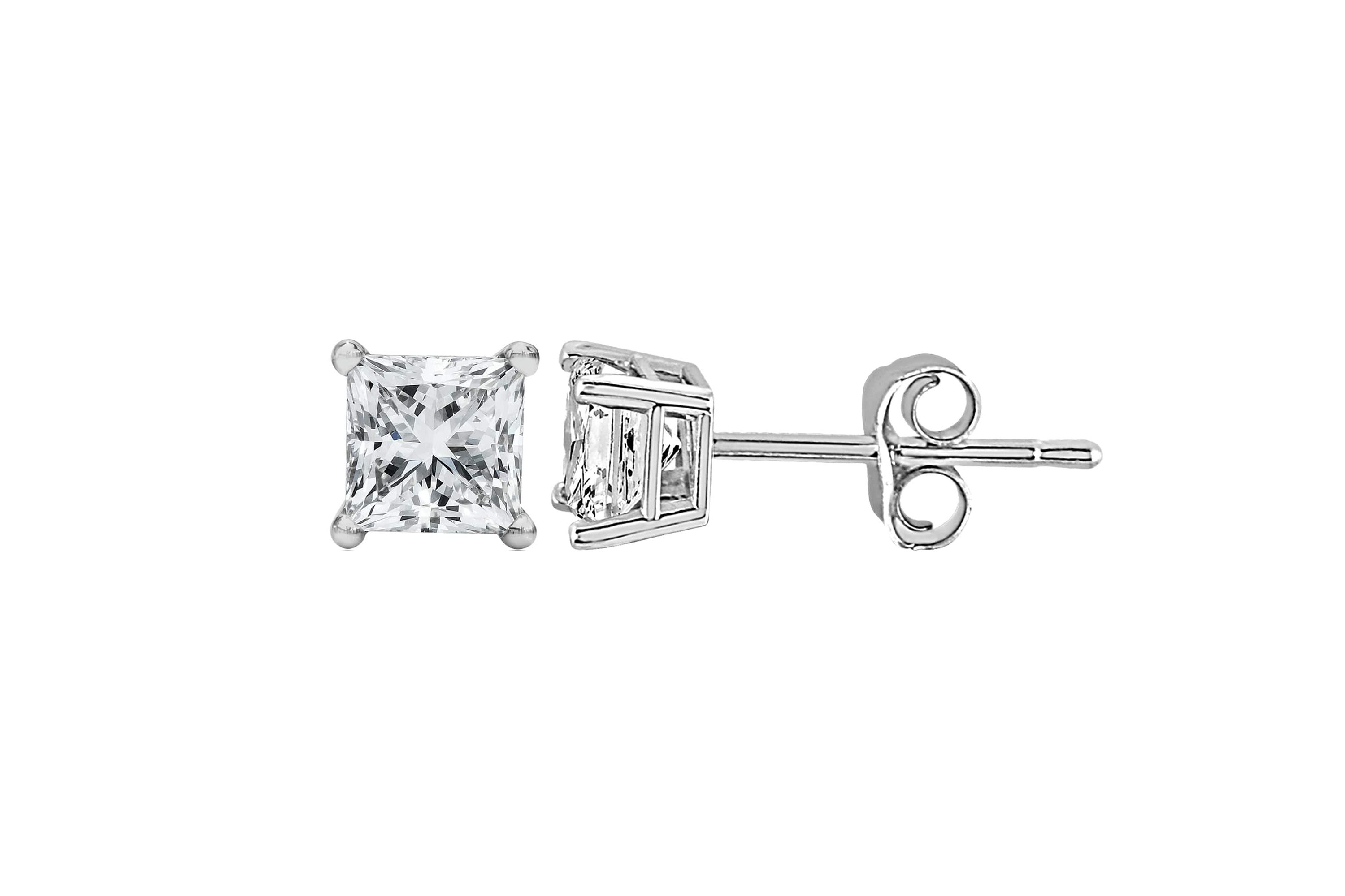 Lab Created 14K White Gold 1/2 Ct Princess Lab Grown Diamond Solitaire Stud Earrings
