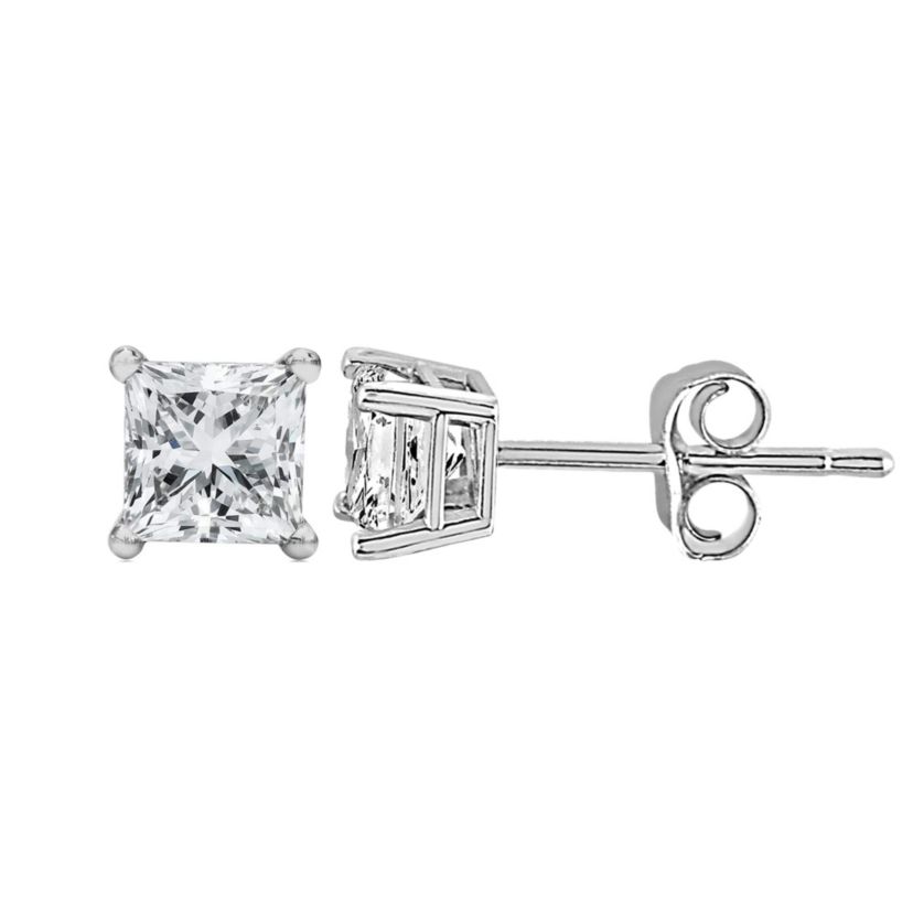 Lab Created 14K White Gold 1/2 Ct Princess Lab Grown Diamond Solitaire Stud Earrings