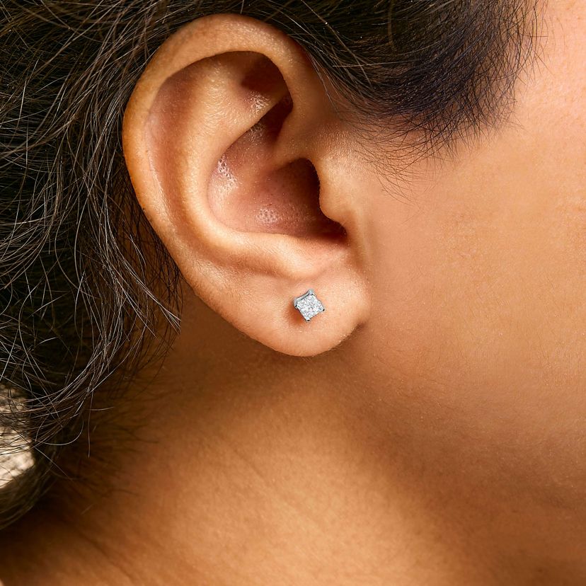 Lab Created 14K White Gold 1/2 Ct Princess Lab Grown Diamond Solitaire Stud Earrings