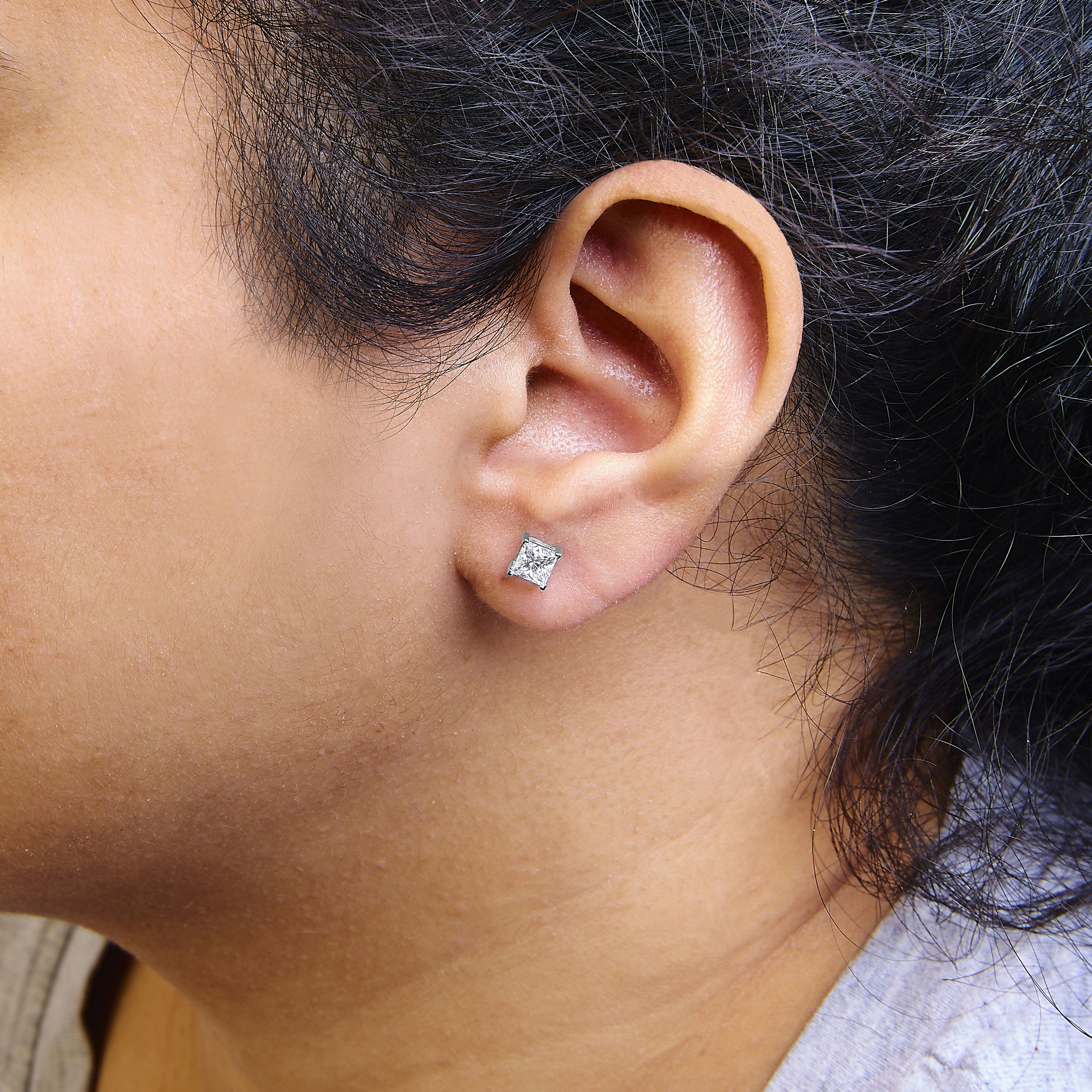 Lab Created 14K White Gold 1.0 Ct Princess Lab Grown Diamond Solitaire Stud Earrings