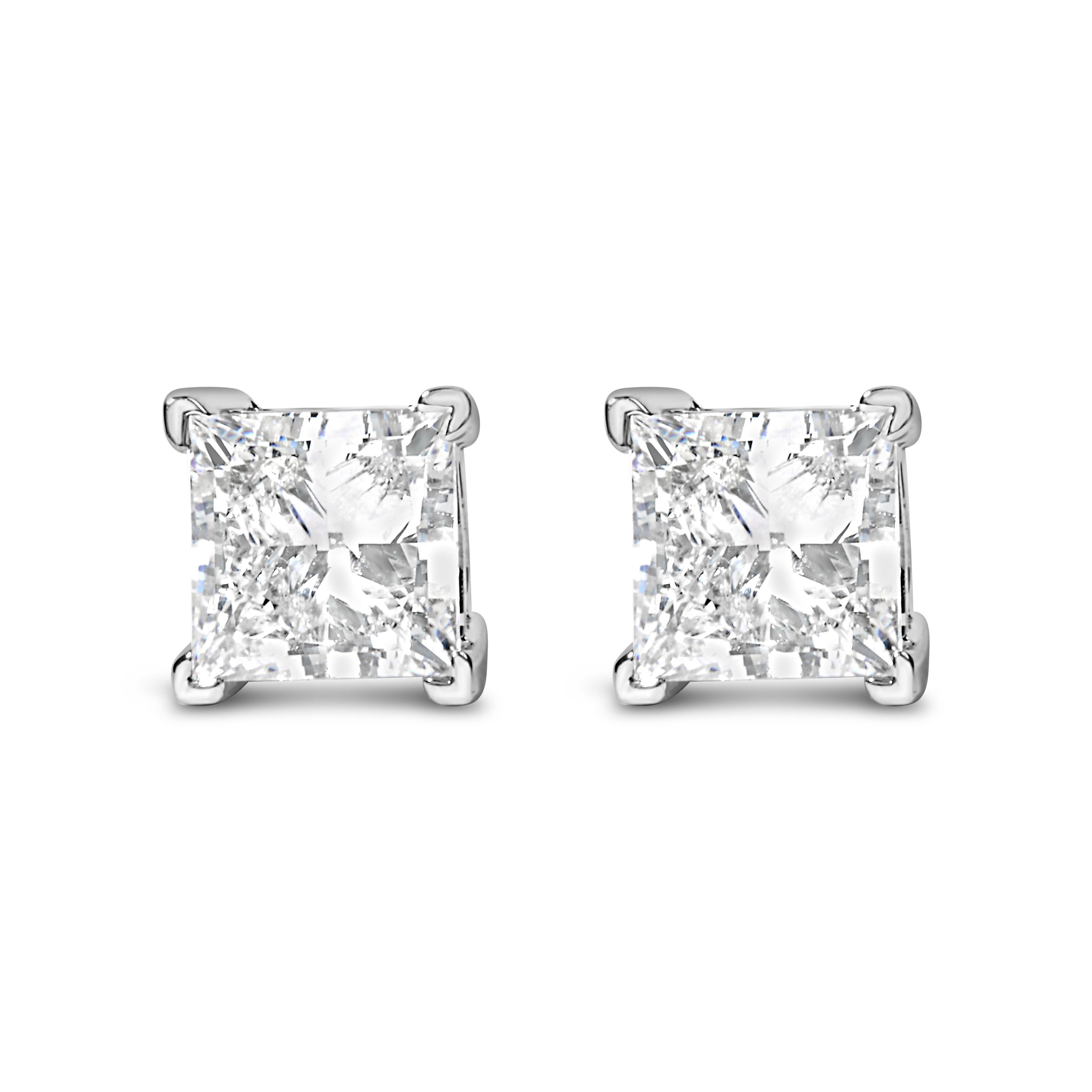 Lab Created 14K White Gold 1 1/2 Ct Princess Lab-Grown Diamond Solitaire Stud Earrings