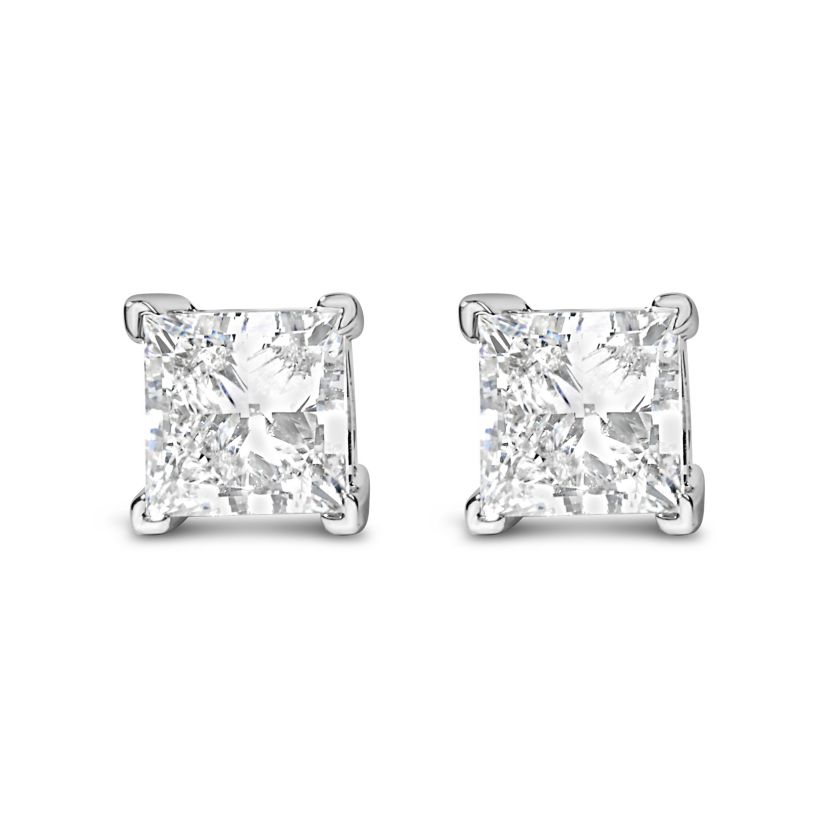 Lab Created 14K White Gold 1 1/2 Ct Princess Lab-Grown Diamond Solitaire Stud Earrings