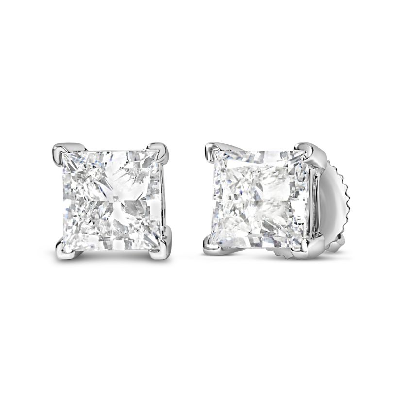 Lab Created 14K White Gold 1 1/2 Ct Princess Lab-Grown Diamond Solitaire Stud Earrings