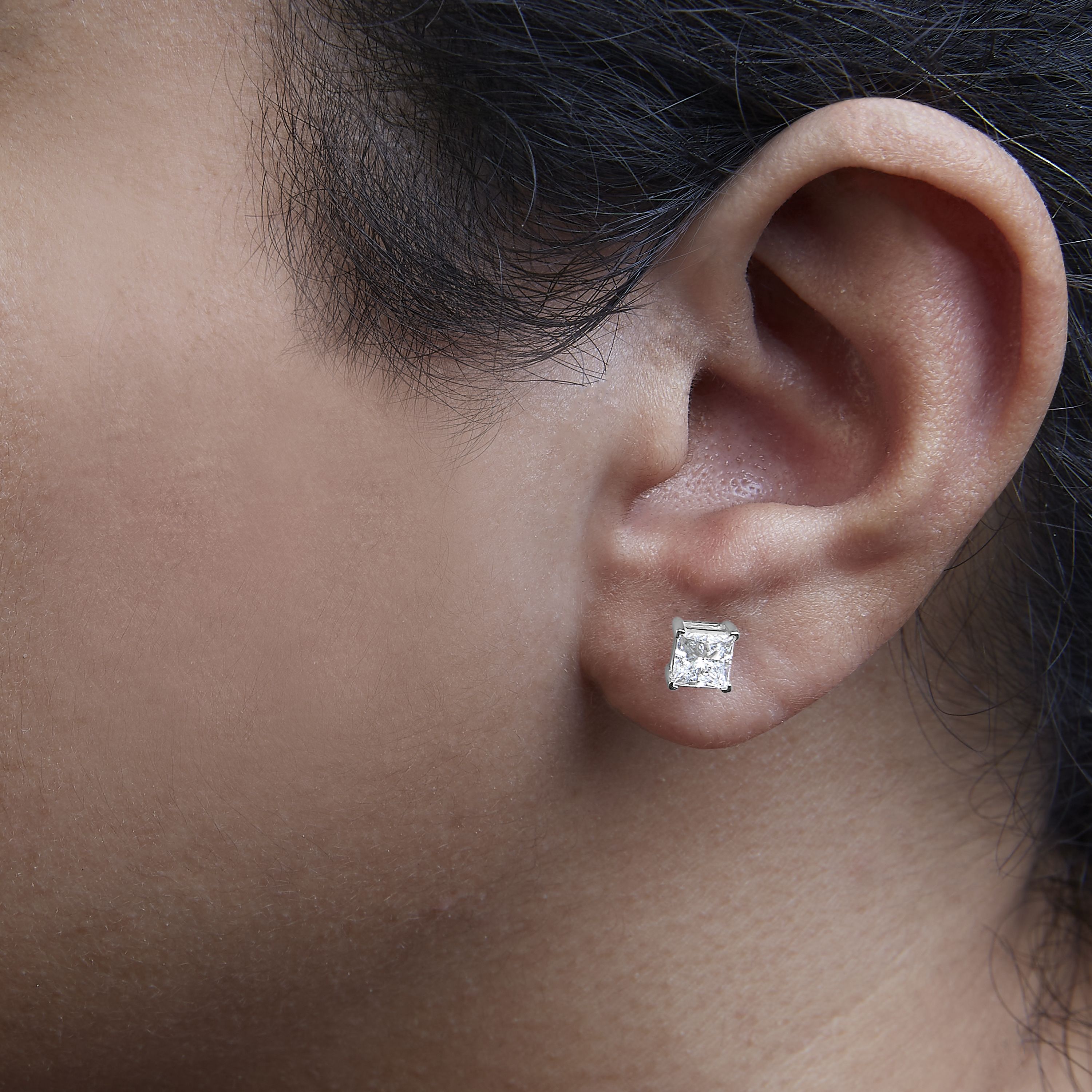 Lab Created 14K White Gold 1 1/2 Ct Princess Lab-Grown Diamond Solitaire Stud Earrings
