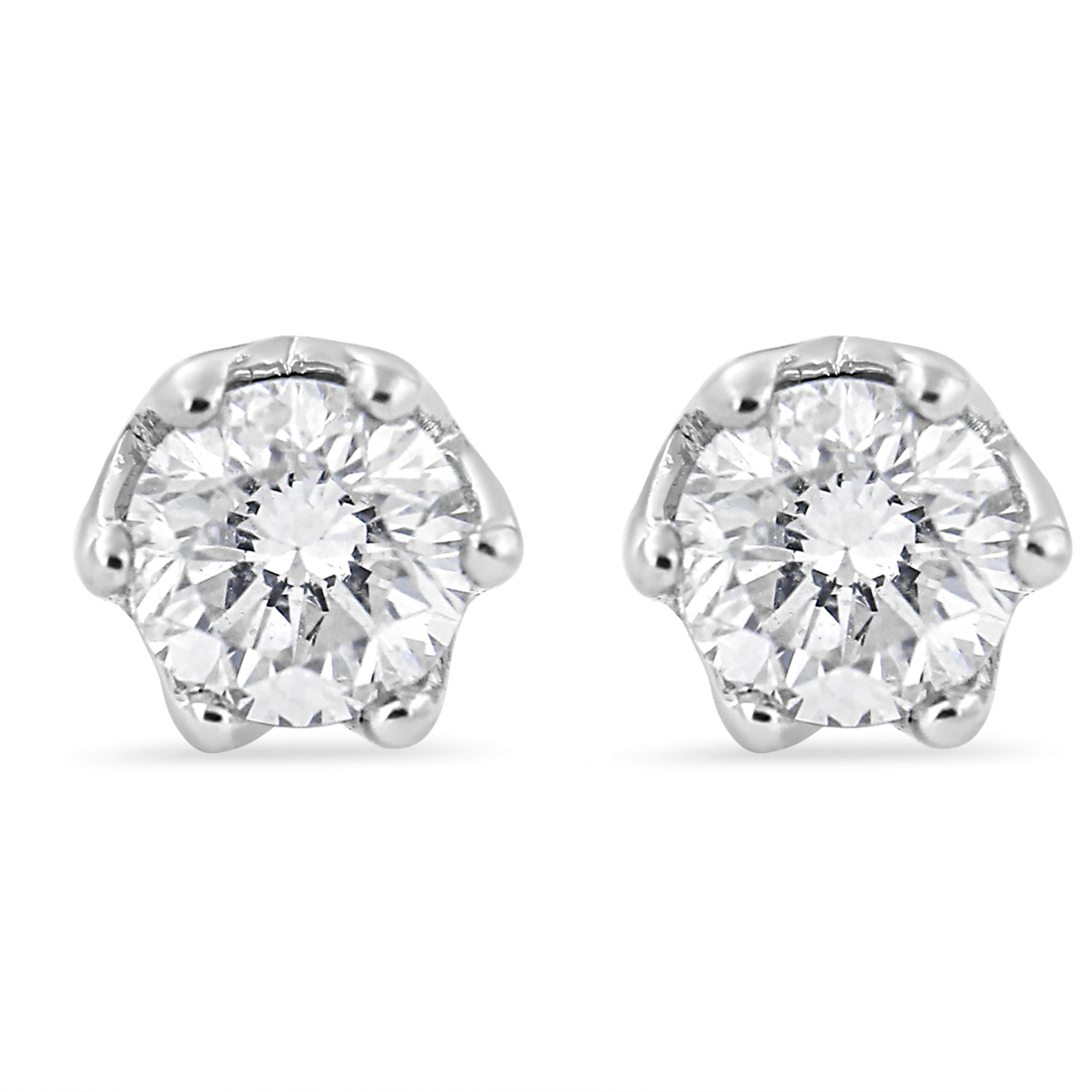 14K White Gold 1/2 Ct Round Diamond 6 Prong Crown Stud Earrings