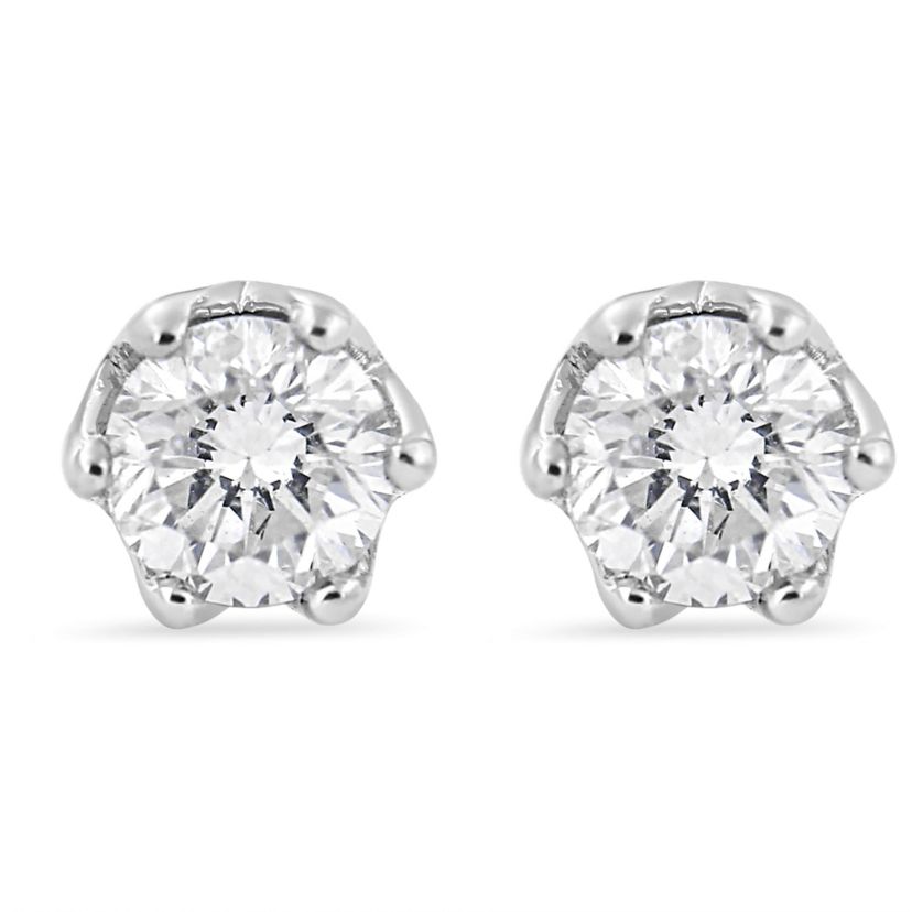 14K White Gold 1/2 Ct Round Diamond 6 Prong Crown Stud Earrings