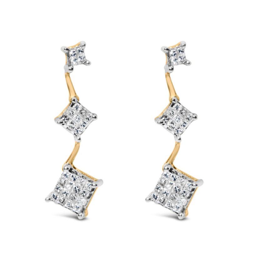 14K Yellow Gold 1 Ct Princess Diamond Earrings