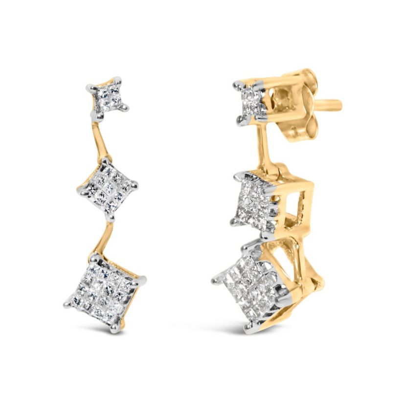 14K Yellow Gold 1 Ct Princess Diamond Earrings