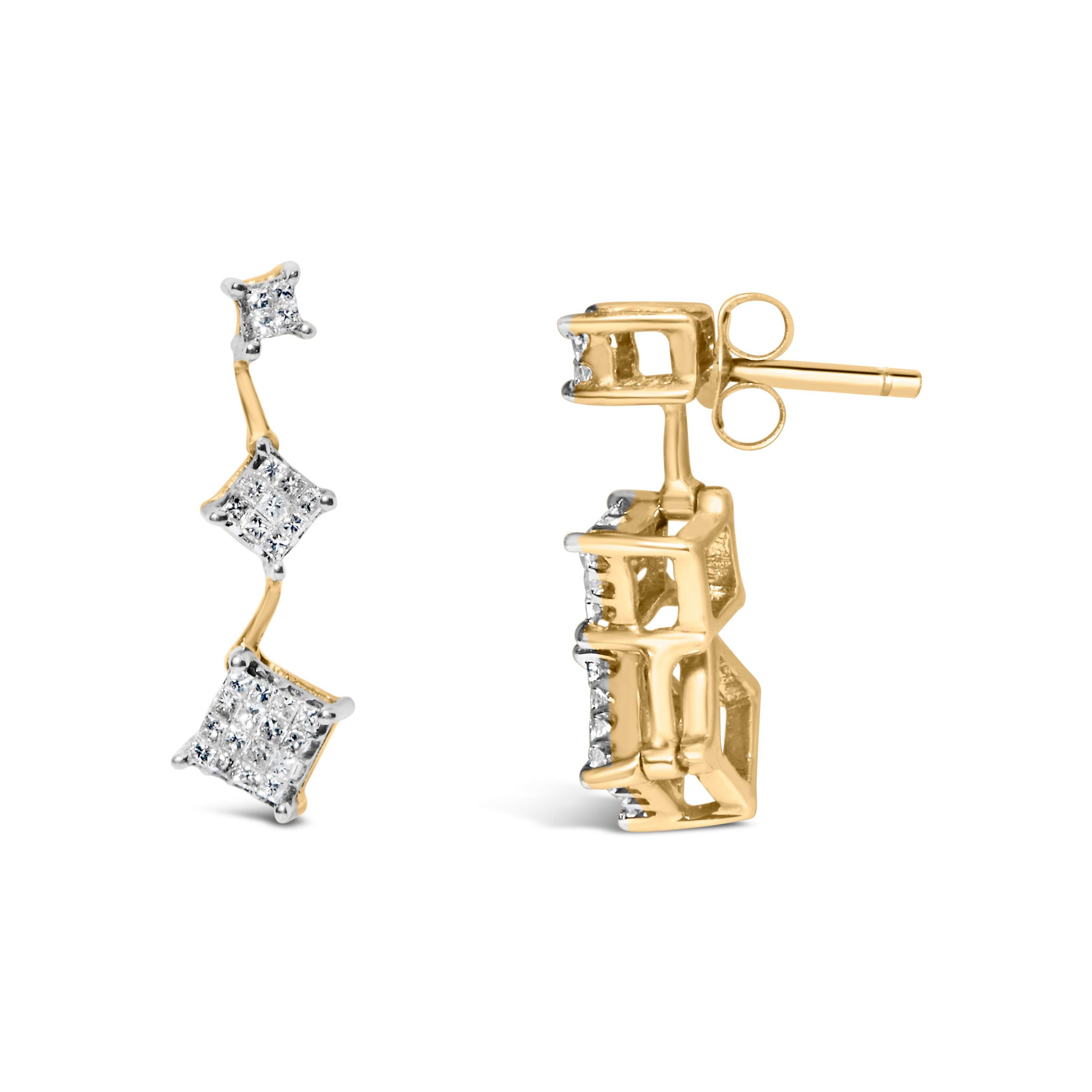 14K Yellow Gold 1 Ct Princess Diamond Earrings