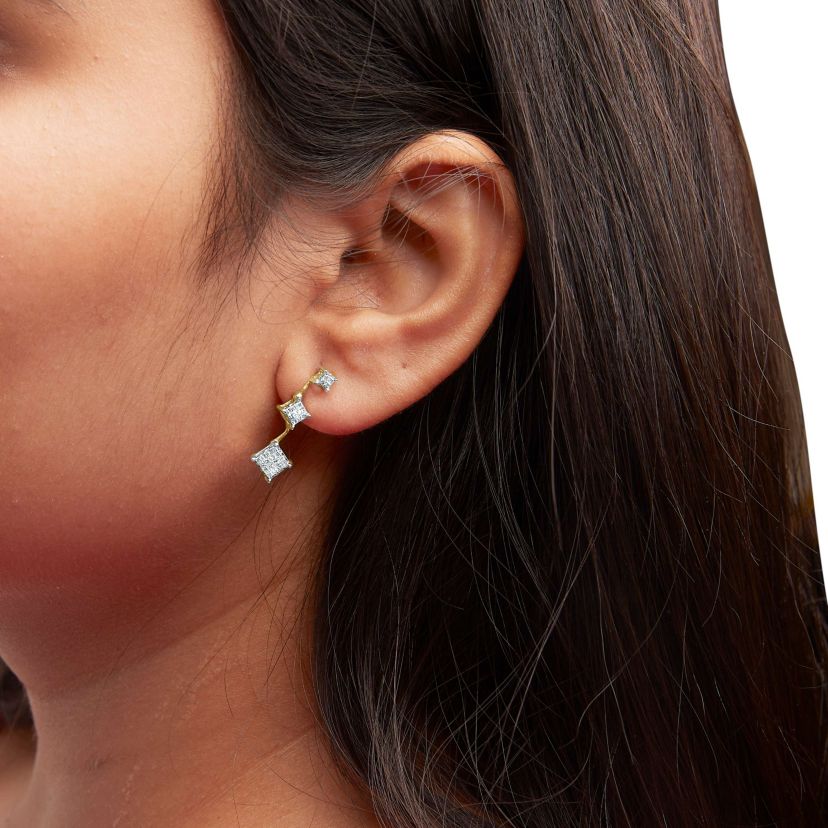 14K Yellow Gold 1 Ct Princess Diamond Earrings