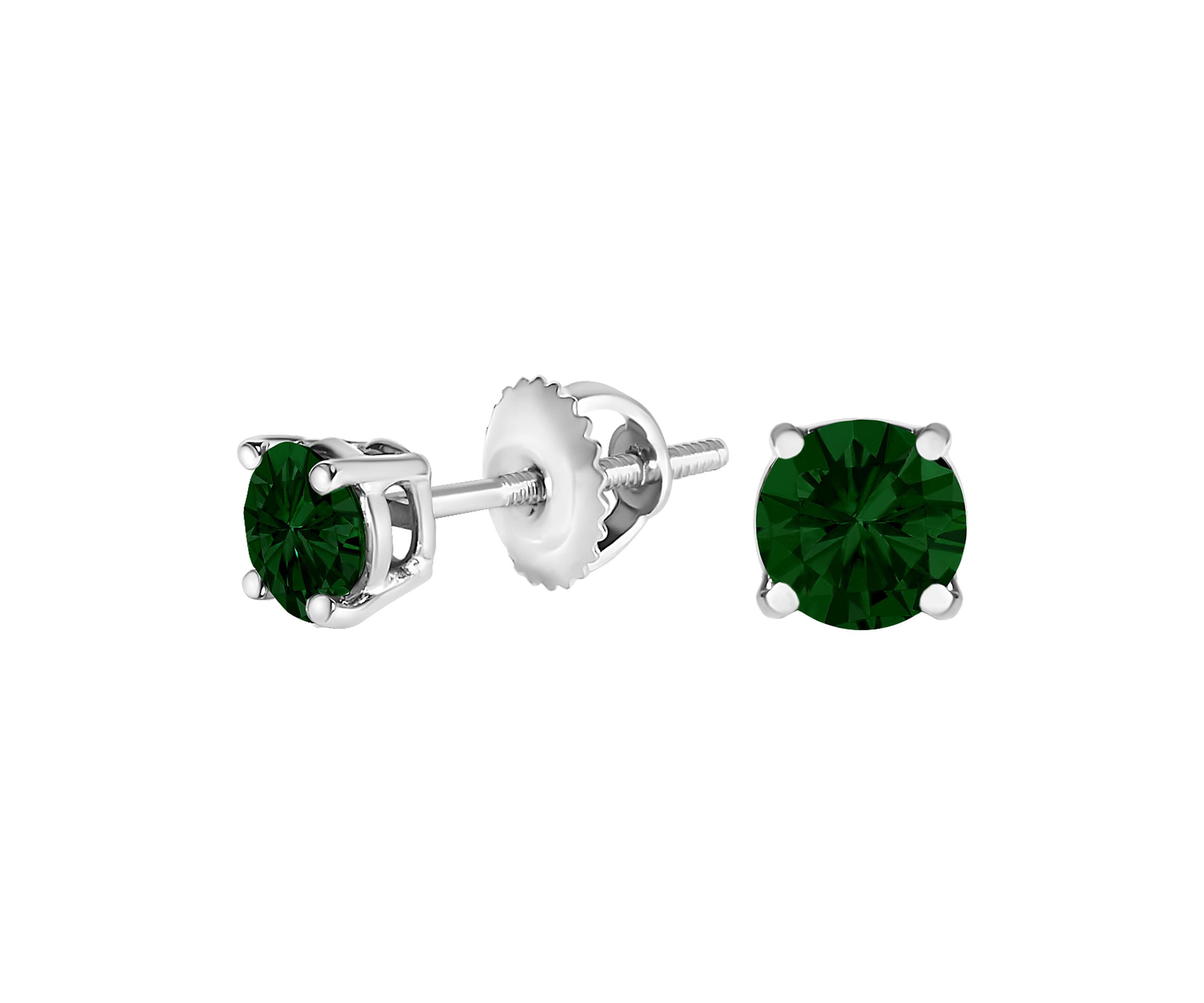 Lab Created 14K Gold 1 1/2 Ct Lab Grown Green Diamond Solitaire Stud Earrings