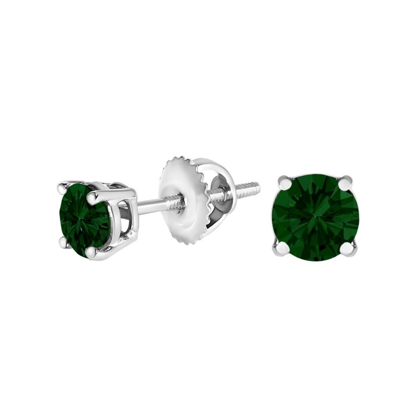 Lab Created 14K Gold 1 1/2 Ct Lab Grown Green Diamond Solitaire Stud Earrings