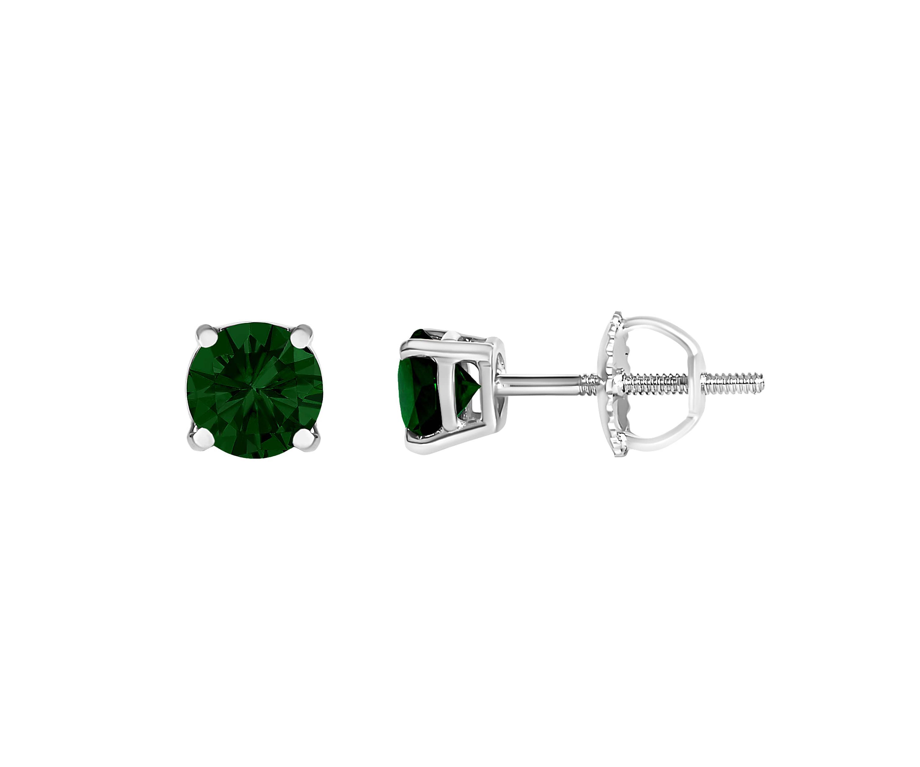 Lab Created 14K Gold 1 1/2 Ct Lab Grown Green Diamond Solitaire Stud Earrings