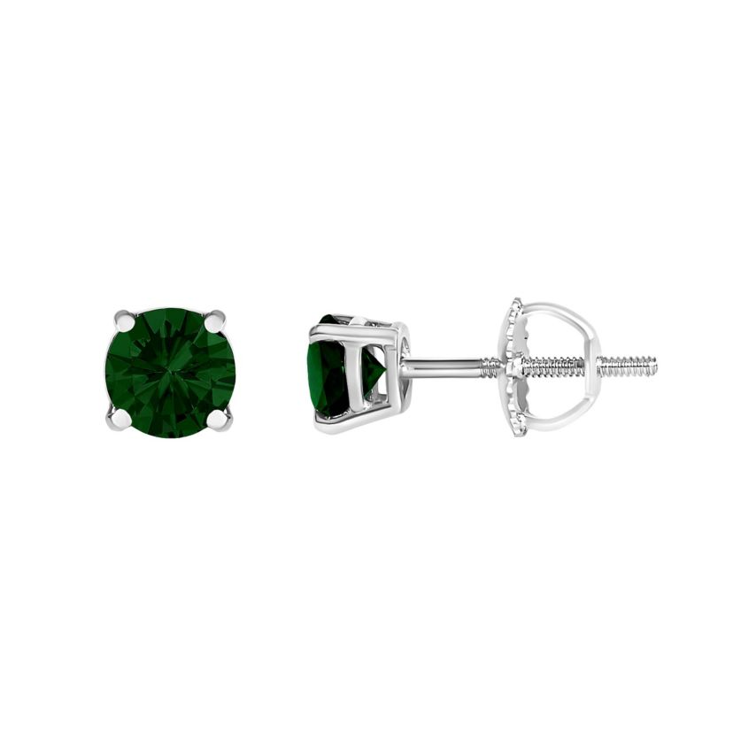 Lab Created 14K Gold 1 1/2 Ct Lab Grown Green Diamond Solitaire Stud Earrings