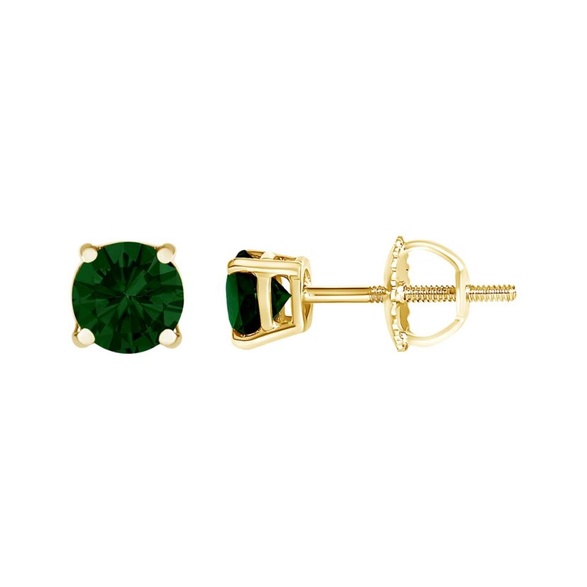 Lab Created 14K Gold 1 1/2 Ct Lab Grown Green Diamond Solitaire Stud Earrings