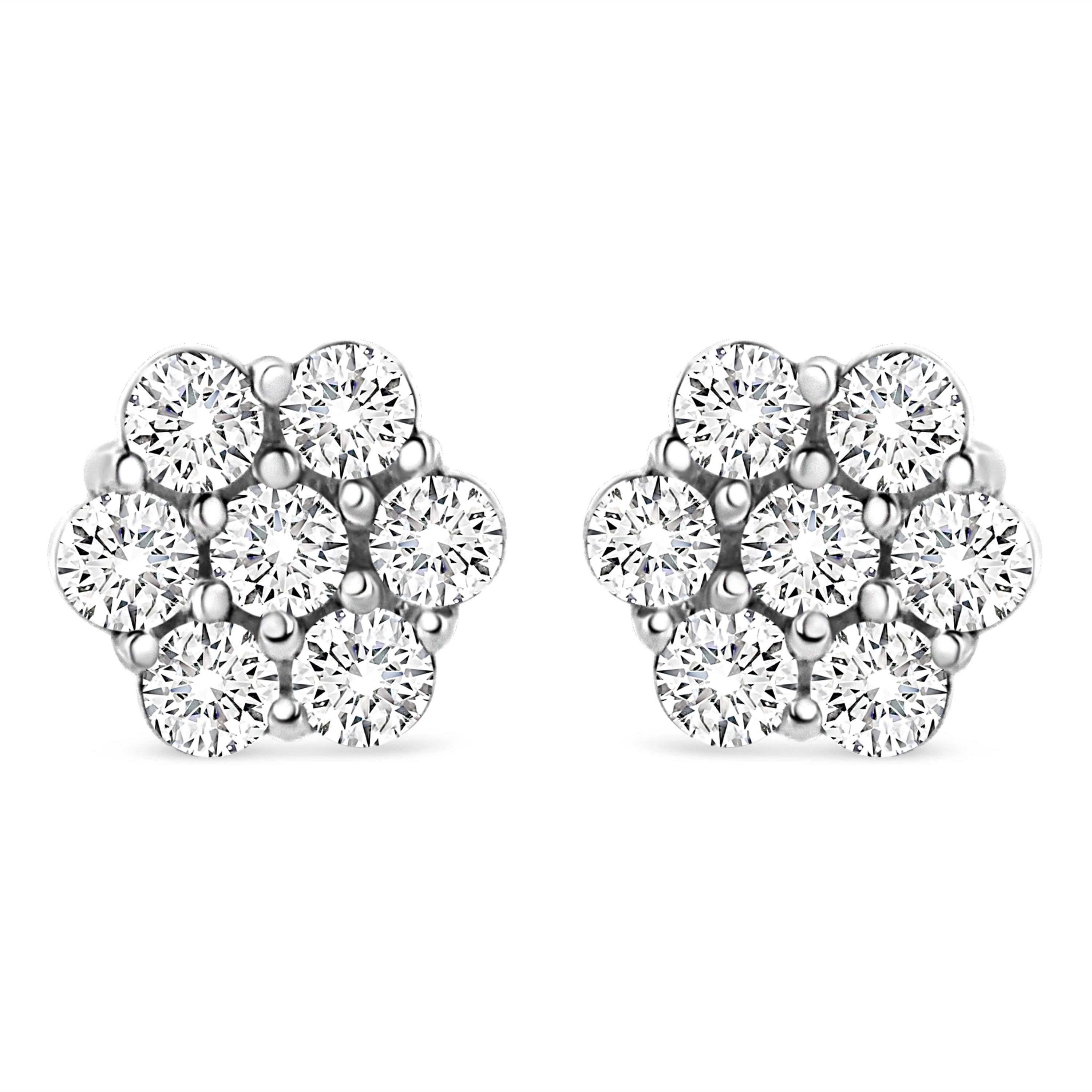 14K White Gold 1/2 Ct RoundDiamond Floral Stud Earrings