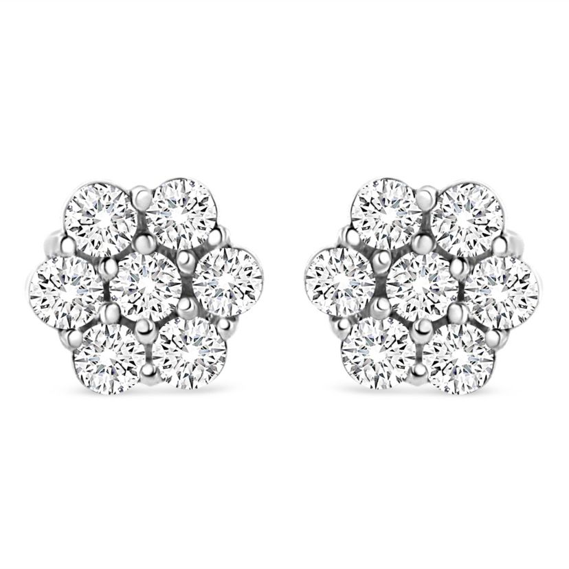 14K White Gold 1/2 Ct RoundDiamond Floral Stud Earrings