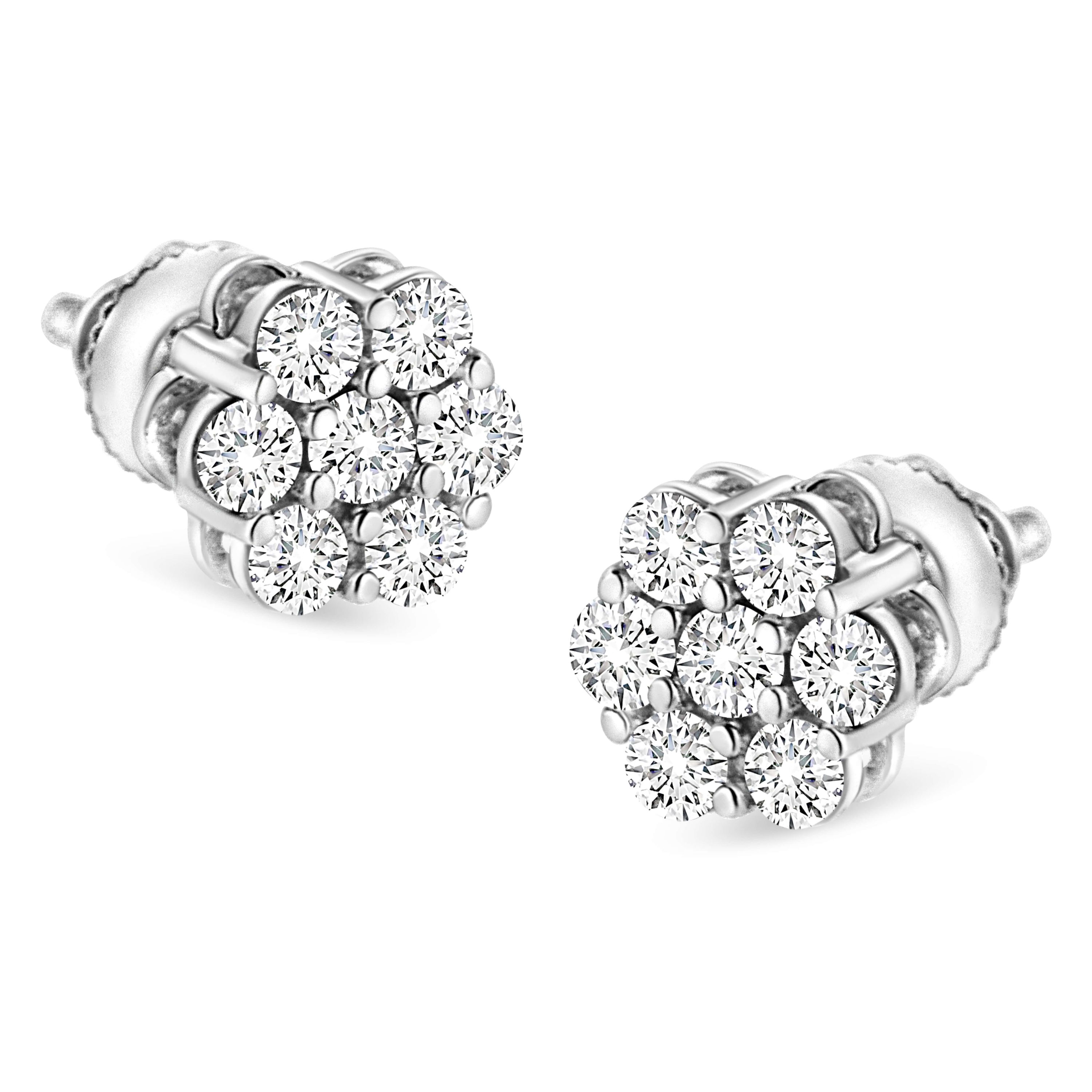 14K White Gold 1/2 Ct RoundDiamond Floral Stud Earrings