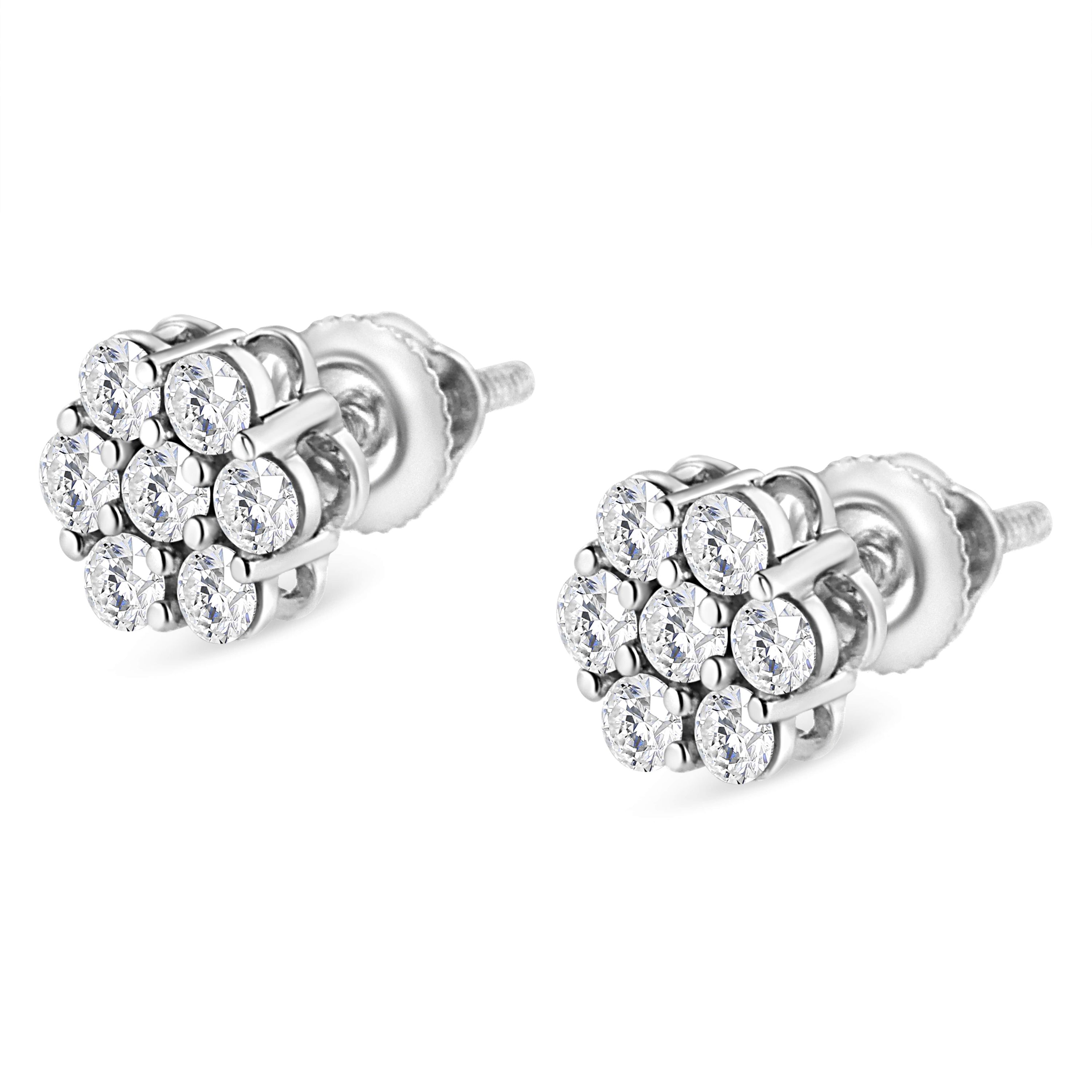 14K White Gold 1/2 Ct RoundDiamond Floral Stud Earrings